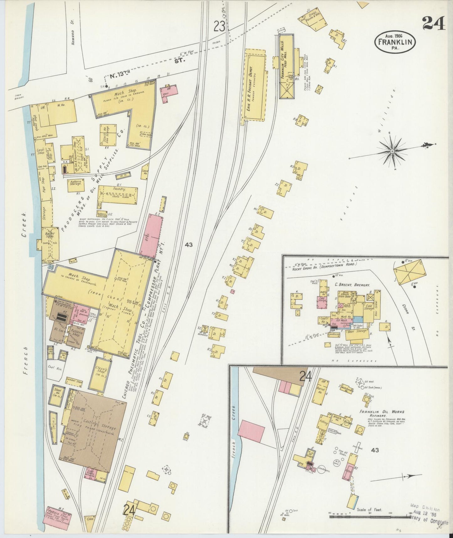 Sanborn Fire Insurance Map from Franklin, Venango County, Pennsylvania (1906), Sheet #0024 - Historic Sanborn Fire Insurance Map Print, vintage old map wall art, antique decor, genealogy gift, Pennsylvania Pennsylvania map