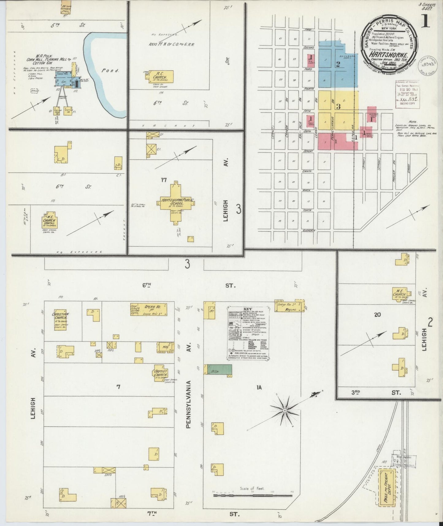 Sanborn Fire Insurance Map from Hartshorne, Pittsburg County, Oklahoma (1901), Sheet #0001 - Historic Sanborn Fire Insurance Map Print, vintage old map wall art, antique decor, genealogy gift, Oklahoma Oklahoma map