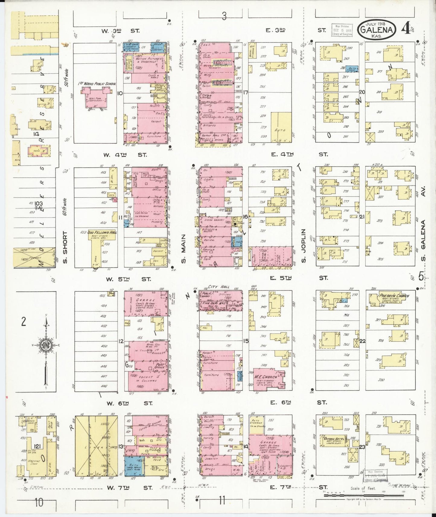 Sanborn Fire Insurance Map from Galena, Cherokee County, Kansas (1918), Sheet #0004 - Historic Sanborn Fire Insurance Map Print, vintage old map wall art, antique decor, genealogy gift, Kansas Kansas map