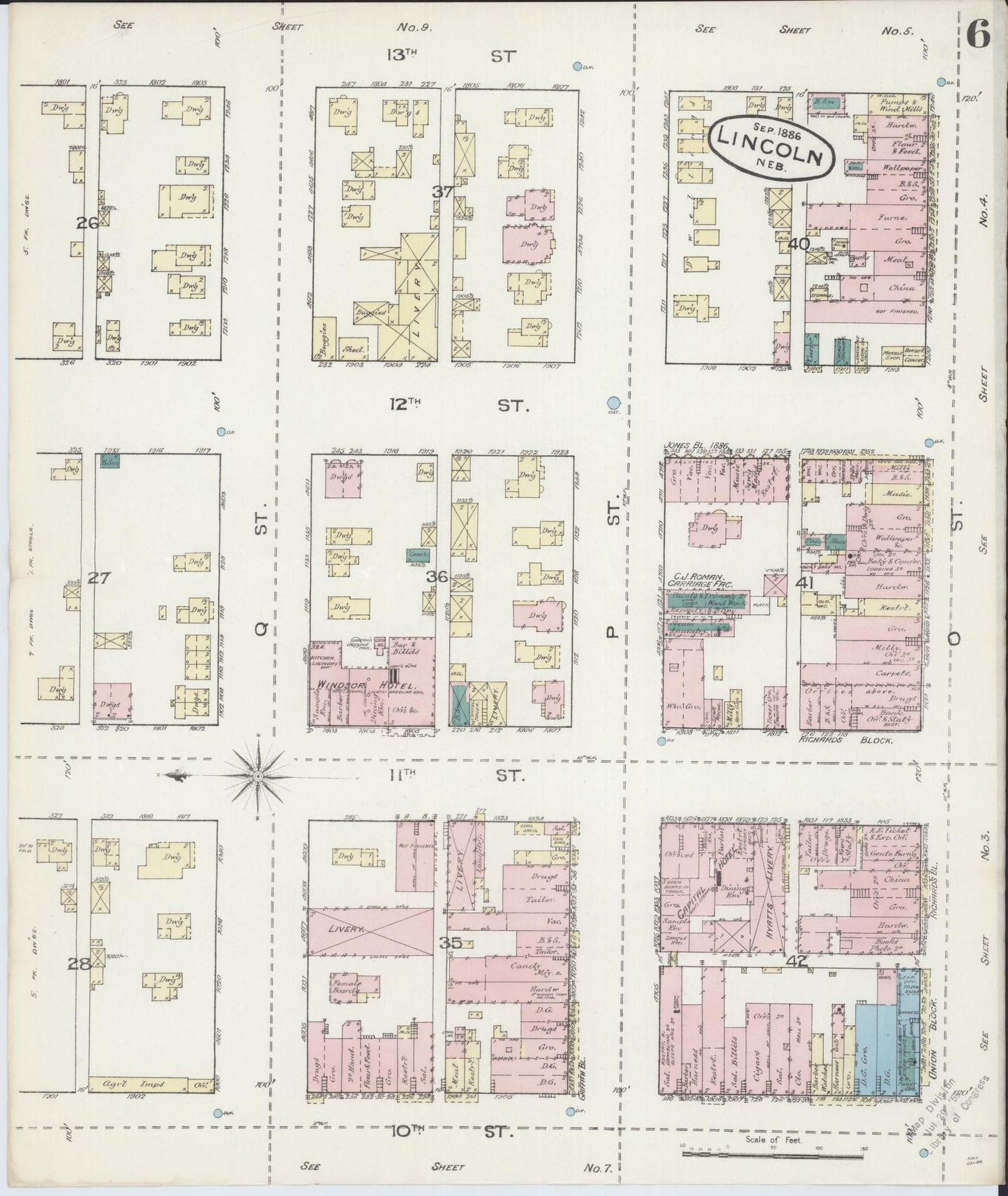 Sanborn Fire Insurance Map from Lincoln, Lancaster County, Nebraska (1886), Sheet #0006 - Historic Sanborn Fire Insurance Map Print, vintage old map wall art, antique decor, genealogy gift, Nebraska Nebraska map