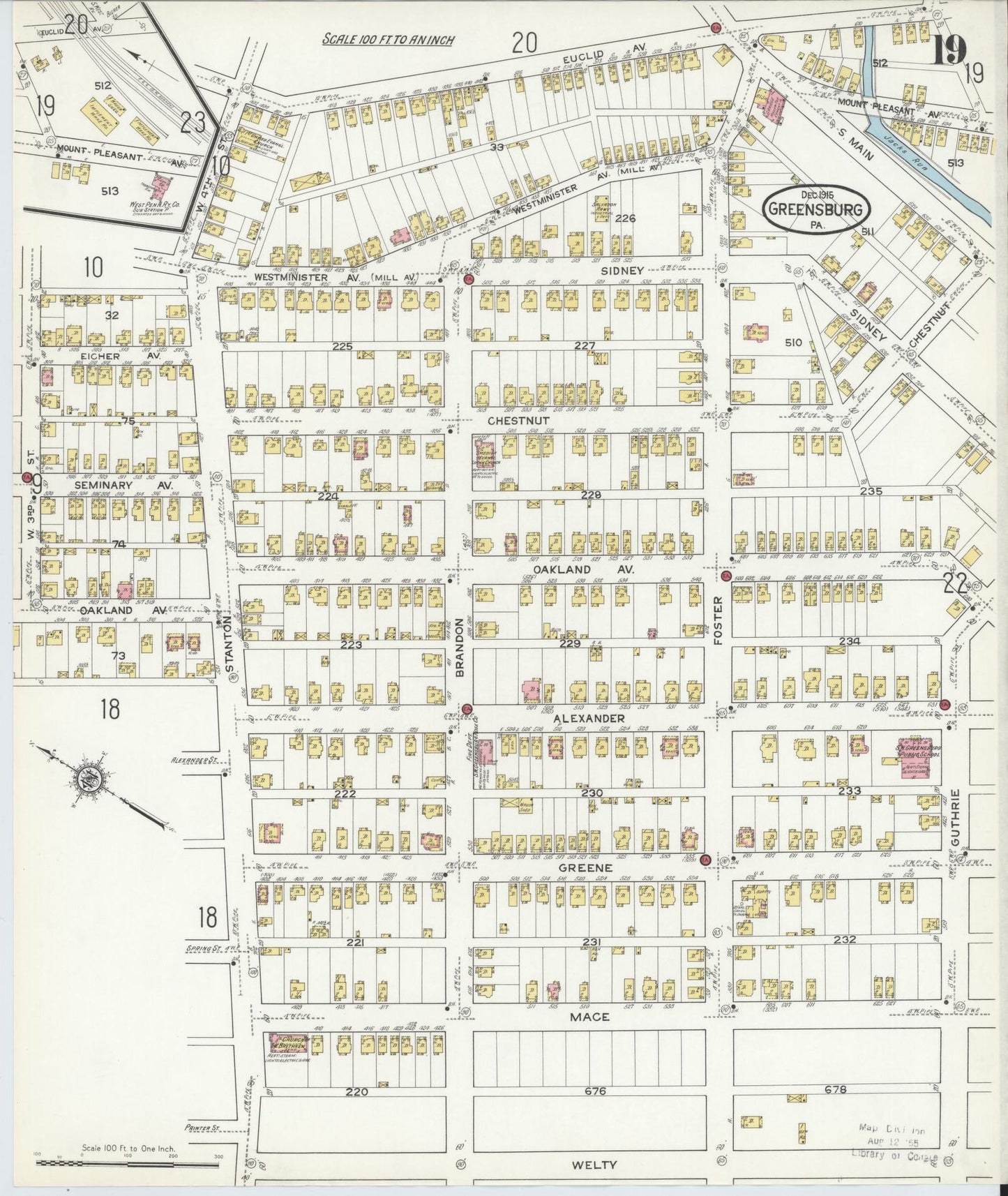Sanborn Fire Insurance Map from Greensburg, Westmoreland County, Pennsylvania (1915), Sheet #0019 - Historic Sanborn Fire Insurance Map Print, vintage old map wall art, antique decor, genealogy gift, Pennsylvania Pennsylvania map