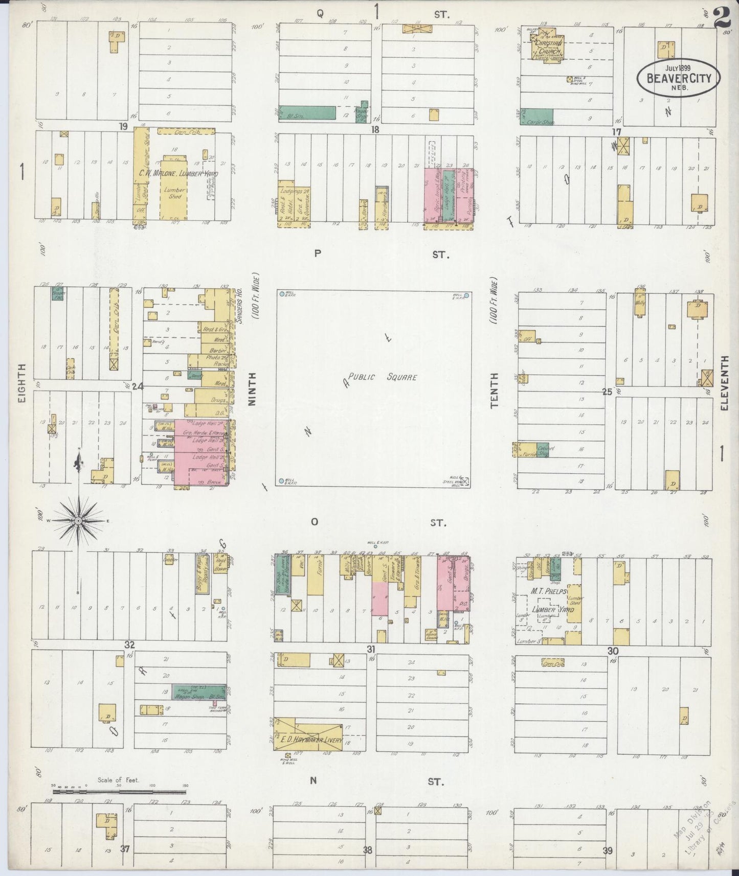 Sanborn Fire Insurance Map from Beaver City, Furnas County, Nebraska (1899), Sheet #0002 - Historic Sanborn Fire Insurance Map Print, vintage old map wall art, antique decor, genealogy gift, Nebraska Nebraska map