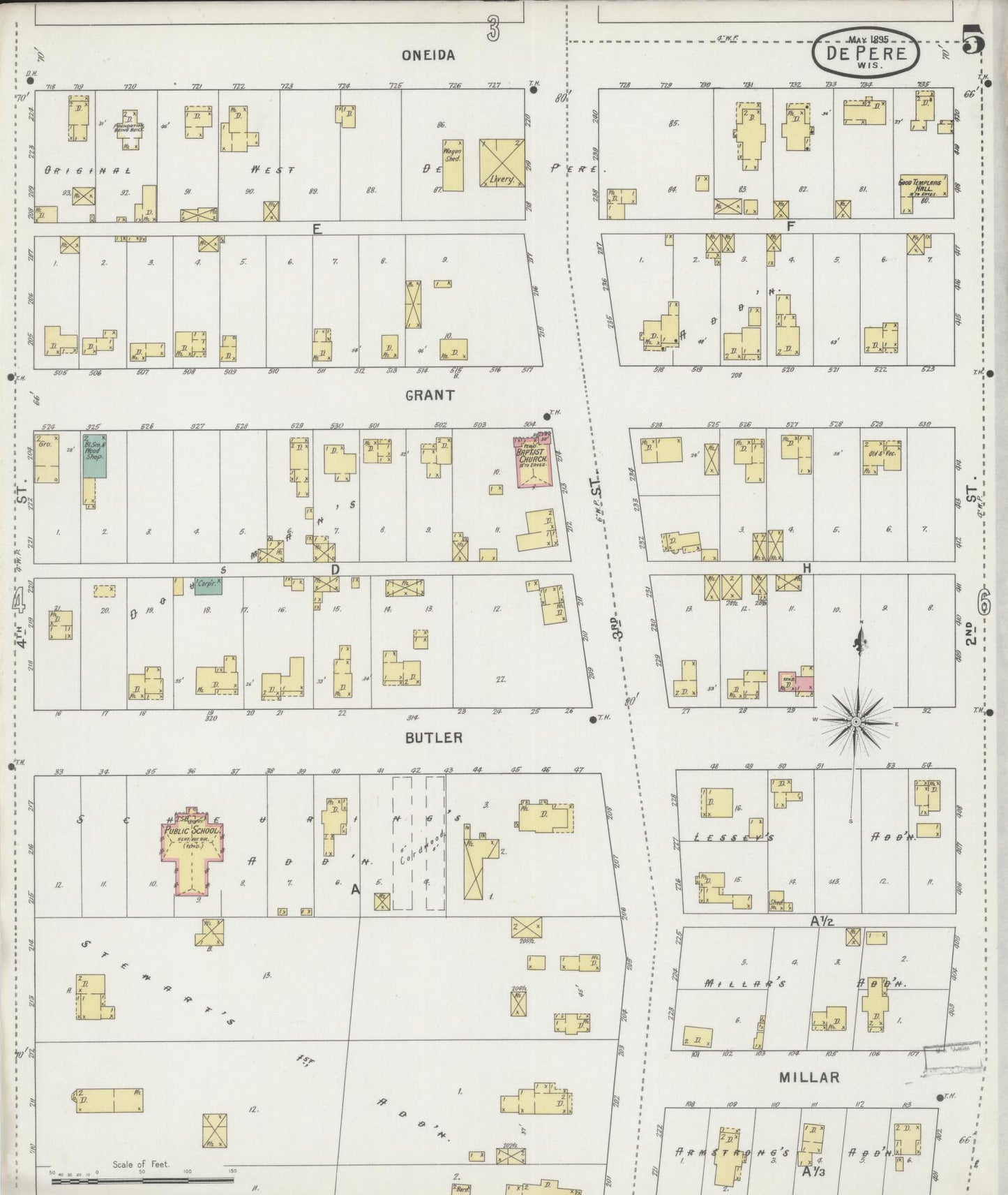 Sanborn Fire Insurance Map from De Pere, Brown County, Wisconsin (1895), Sheet #0005 - Historic Sanborn Fire Insurance Map Print, vintage old map wall art, antique decor, genealogy gift, Wisconsin Wisconsin map