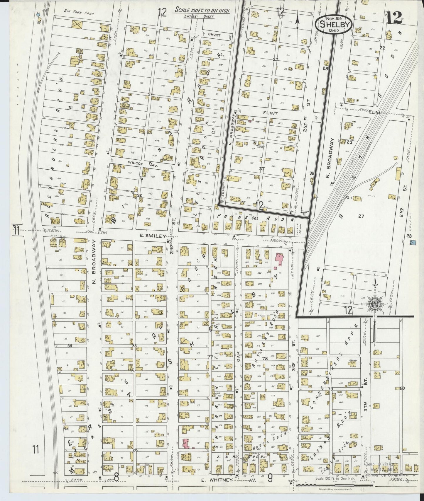 Sanborn Fire Insurance Map from Shelby, Richland County, Ohio (1919), Sheet #0012 - Historic Sanborn Fire Insurance Map Print, vintage old map wall art, antique decor, genealogy gift, Ohio Ohio map