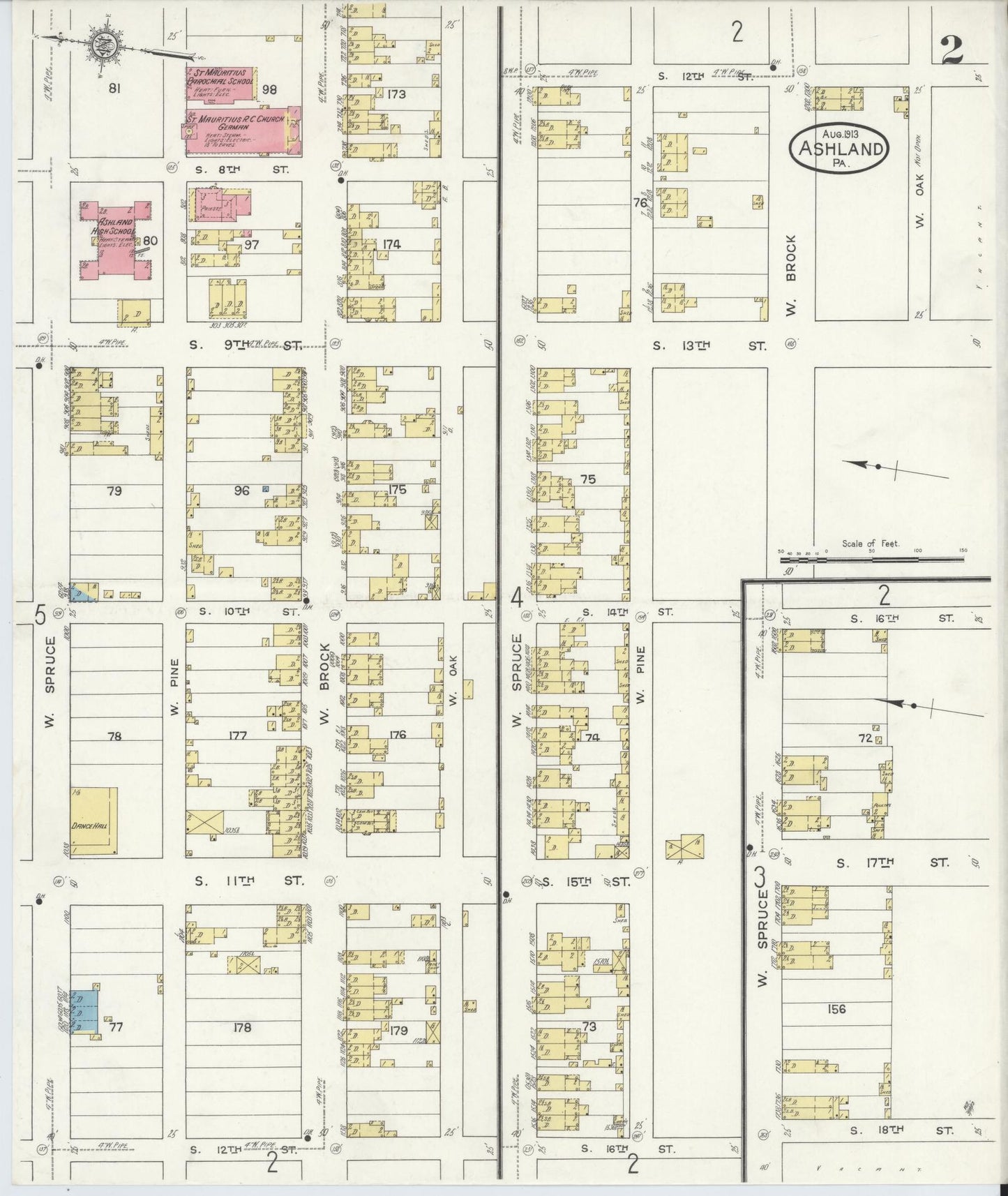 Sanborn Fire Insurance Map from Ashland, Schuylkill County, Pennsylvania (1913), Sheet #0002 - Historic Sanborn Fire Insurance Map Print, vintage old map wall art, antique decor, genealogy gift, Pennsylvania Pennsylvania map