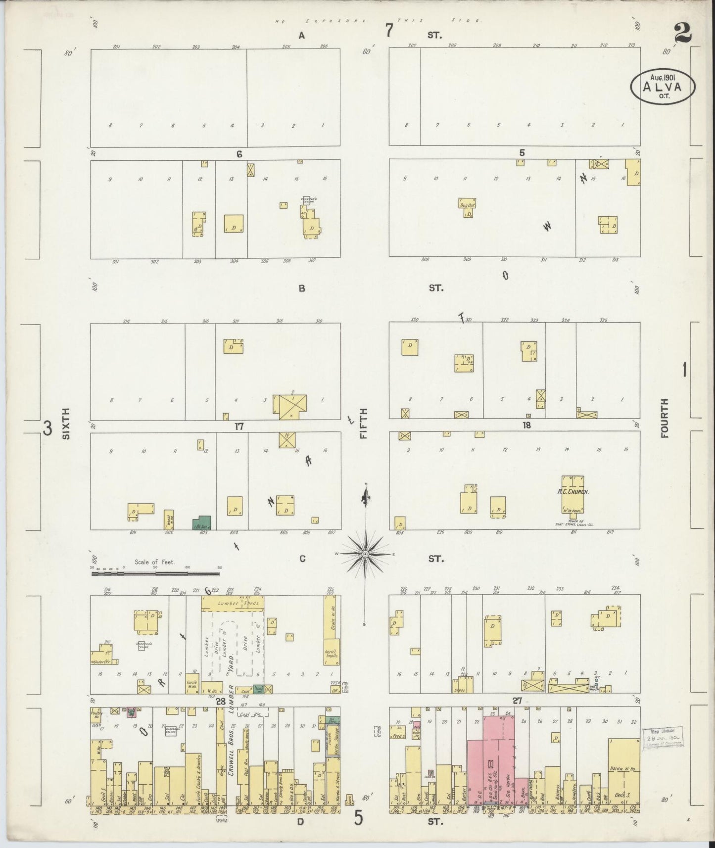 Sanborn Fire Insurance Map from Alva, Woods County, Oklahoma (1901), Sheet #0002 - Historic Sanborn Fire Insurance Map Print, vintage old map wall art, antique decor, genealogy gift, Oklahoma Oklahoma map