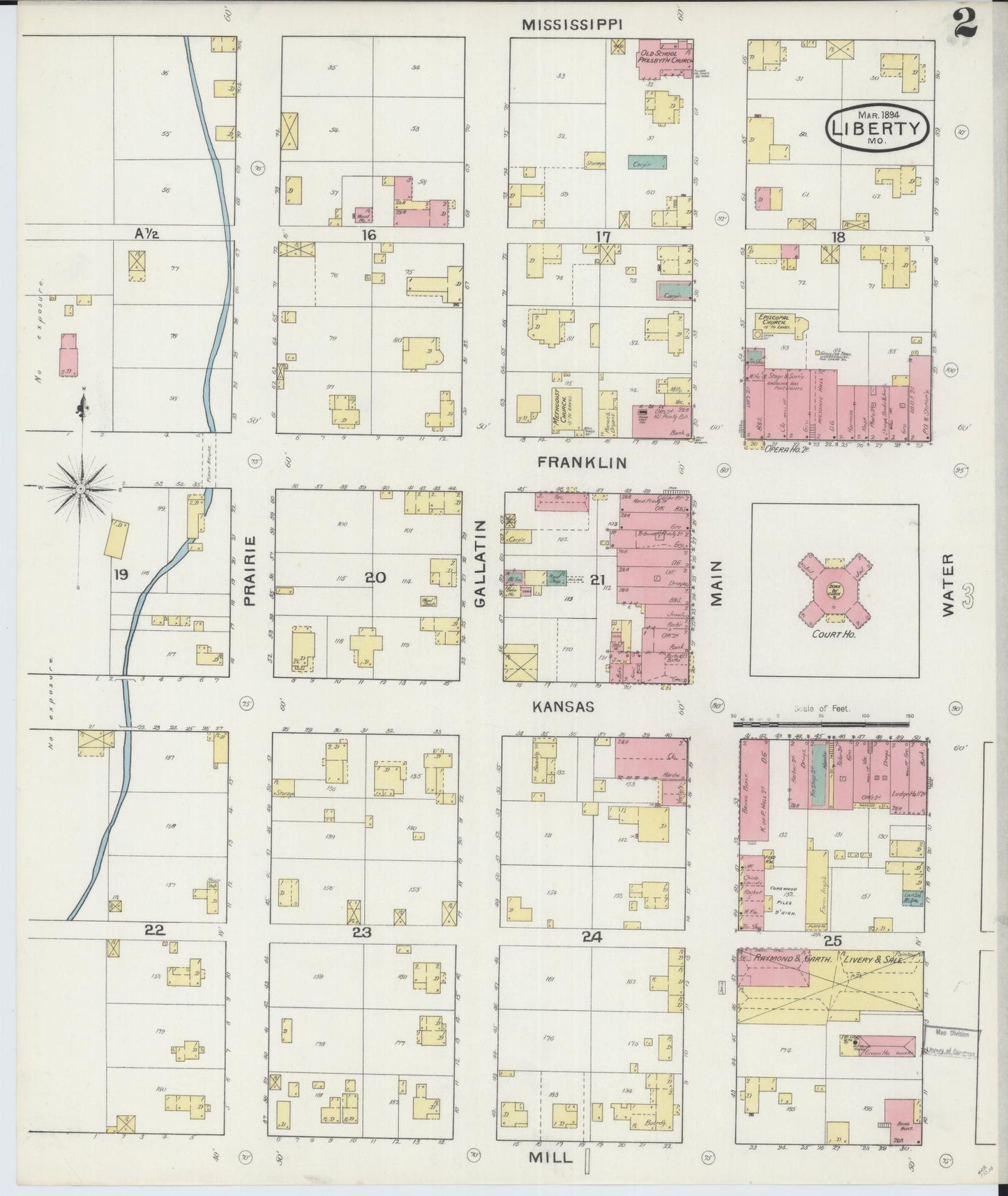 Sanborn Fire Insurance Map from Liberty, Clay County, Missouri (1894), Sheet #0002 - Historic Sanborn Fire Insurance Map Print, vintage old map wall art, antique decor, genealogy gift, Missouri Missouri map