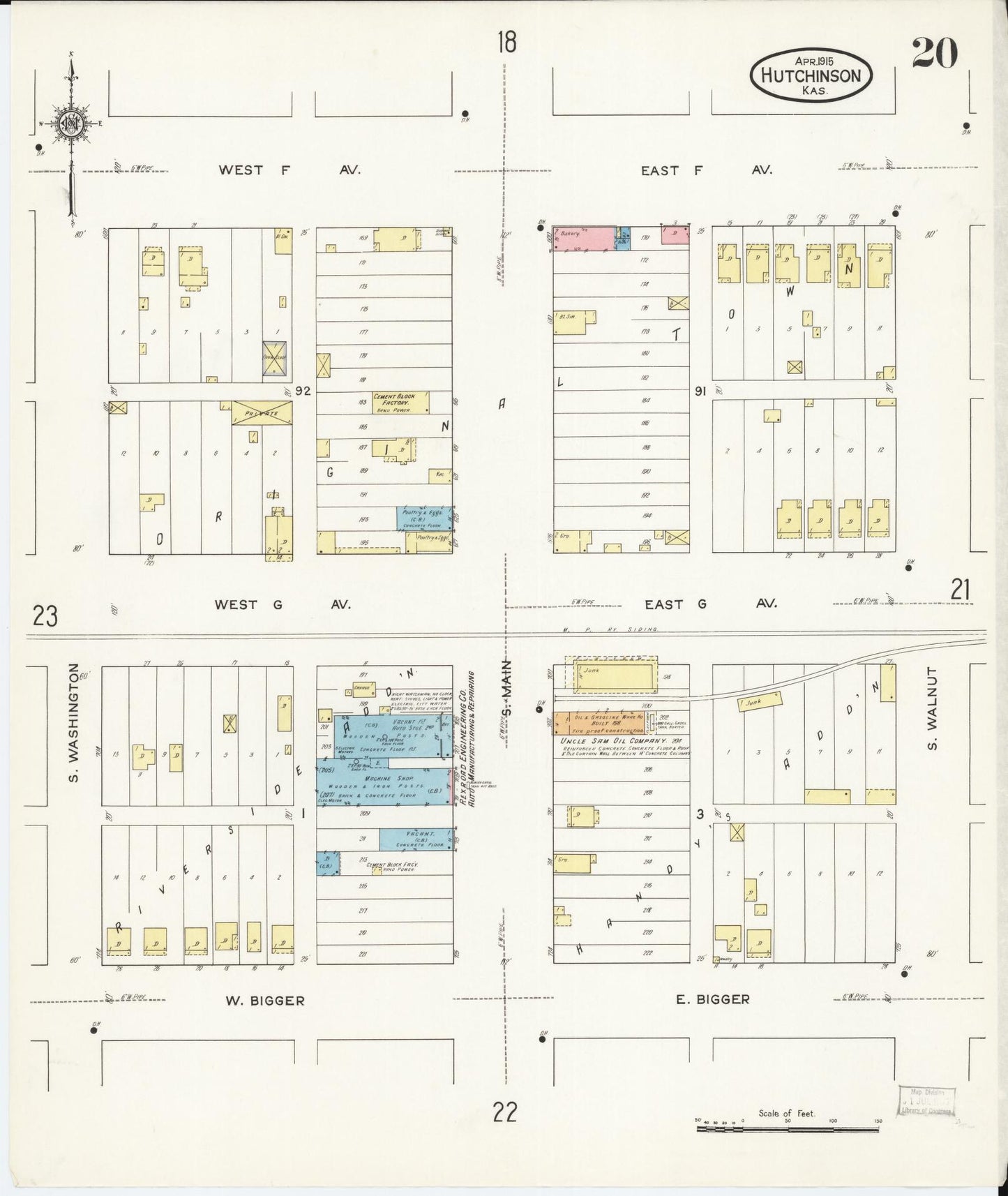Sanborn Fire Insurance Map from Hutchinson, Reno County, Kansas (1915), Sheet #0021 - Historic Sanborn Fire Insurance Map Print, vintage old map wall art, antique decor, genealogy gift, Kansas Kansas map