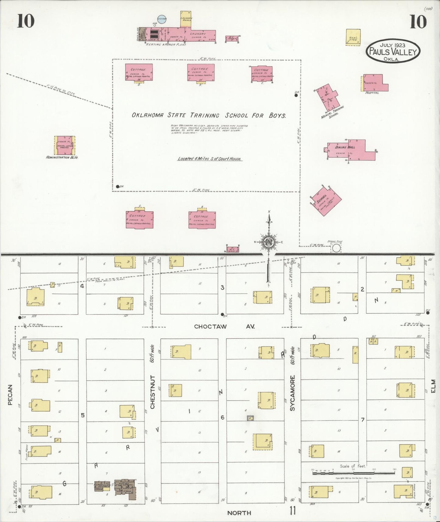 Sanborn Fire Insurance Map from Pauls Valley, Garvin County, Oklahoma (1923), Sheet #0010 - Historic Sanborn Fire Insurance Map Print, vintage old map wall art, antique decor, genealogy gift, Oklahoma Oklahoma map