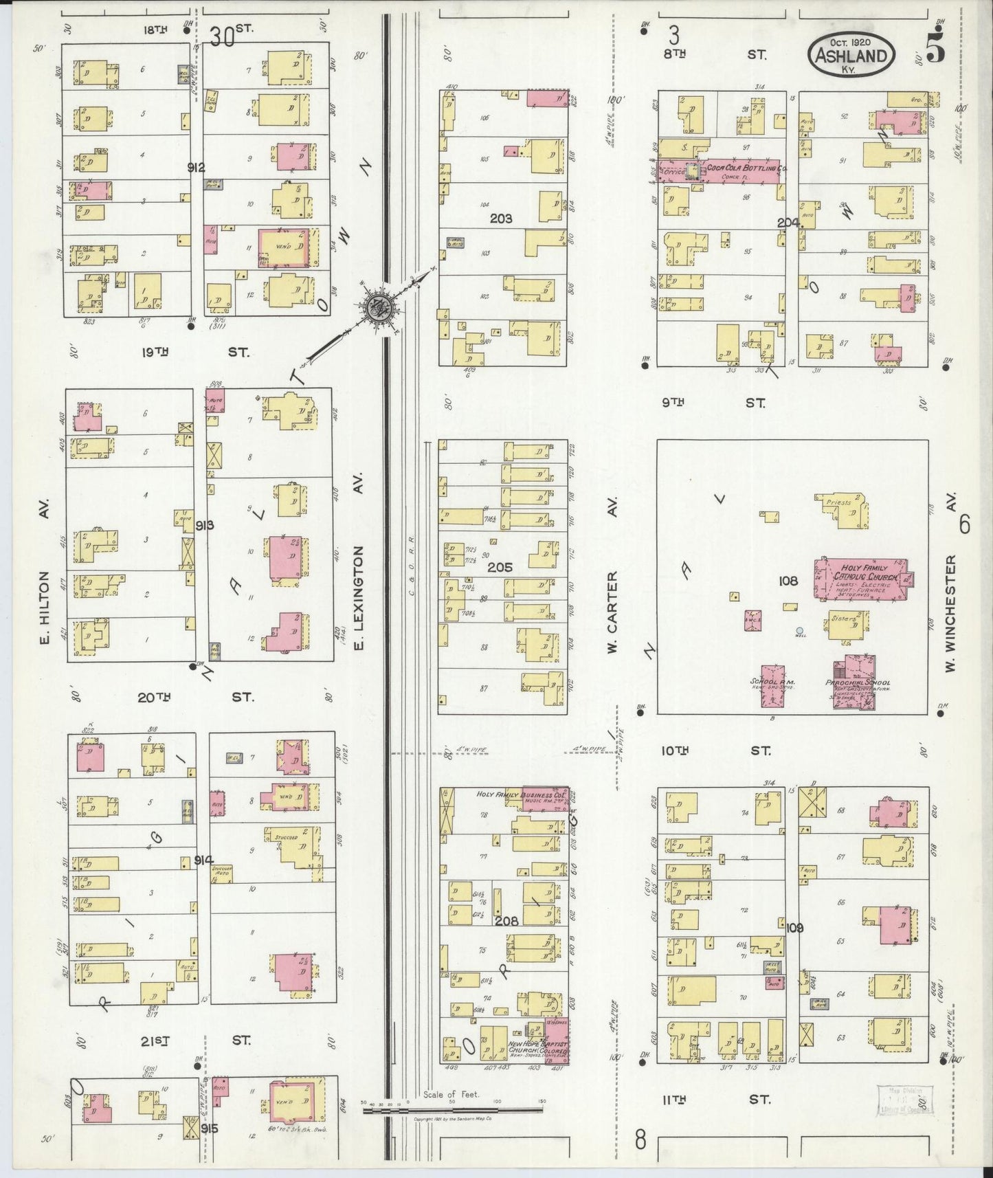 Sanborn Fire Insurance Map from Ashland, Boyd County, Kentucky (1920), Sheet #0005 - Historic Sanborn Fire Insurance Map Print, vintage old map wall art, antique decor, genealogy gift, Kentucky Kentucky map