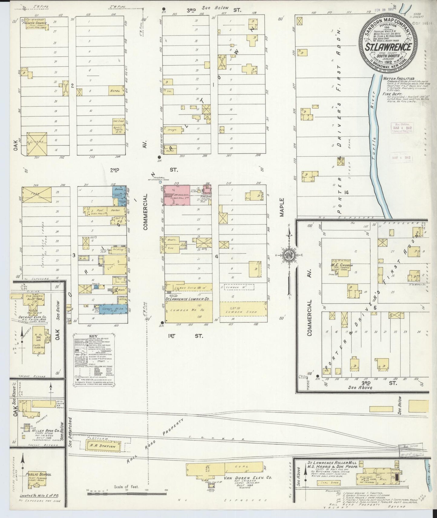 Sanborn Fire Insurance Map from Saint Lawrence, Hand County, South Dakota (1912), Sheet #0001 - Historic Sanborn Fire Insurance Map Print, vintage old map wall art, antique decor, genealogy gift, South Dakota South Dakota map