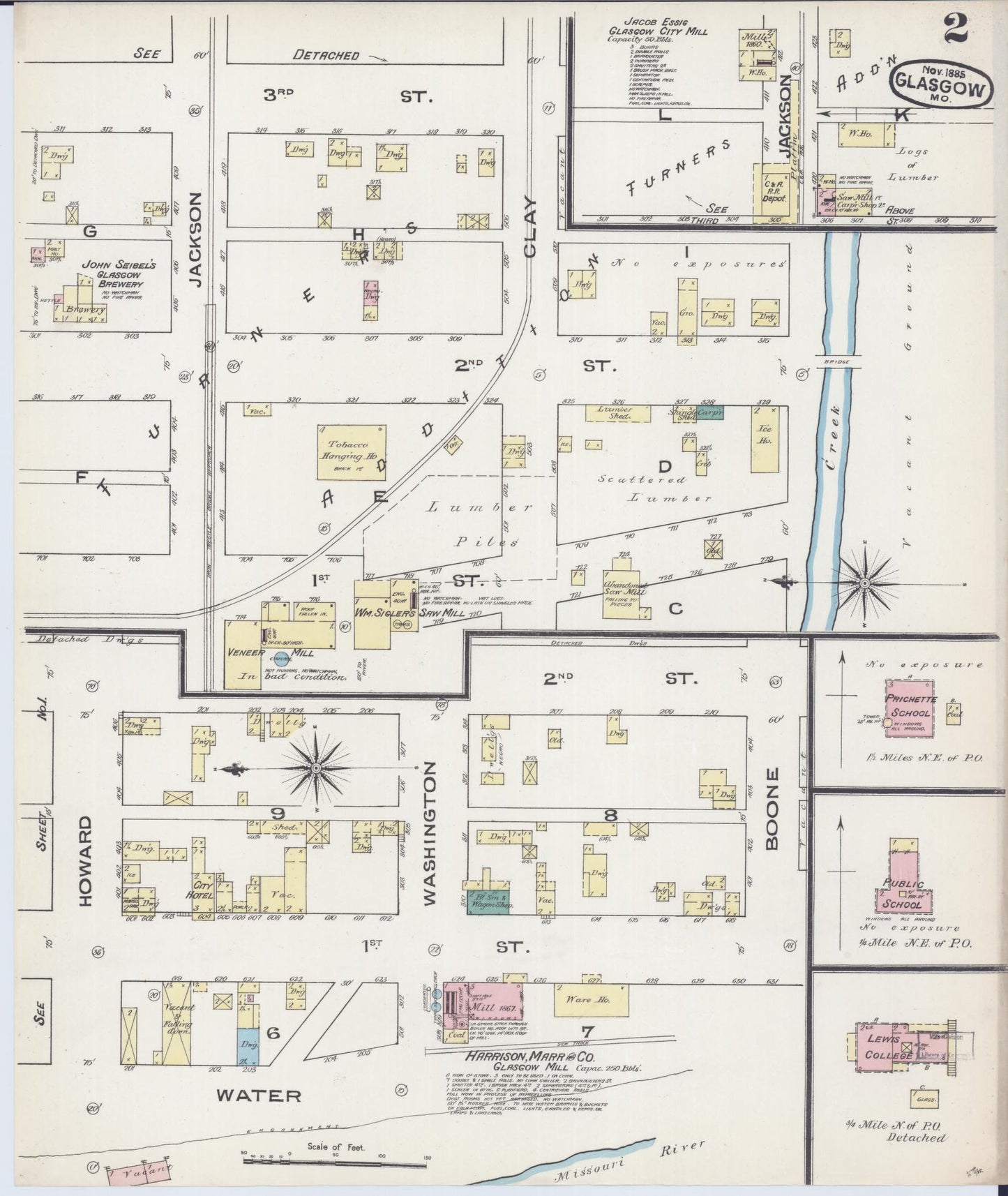 Sanborn Fire Insurance Map from Glasgow, Howard County, Missouri (1885), Sheet #0002 - Historic Sanborn Fire Insurance Map Print, vintage old map wall art, antique decor, genealogy gift, Missouri Missouri map