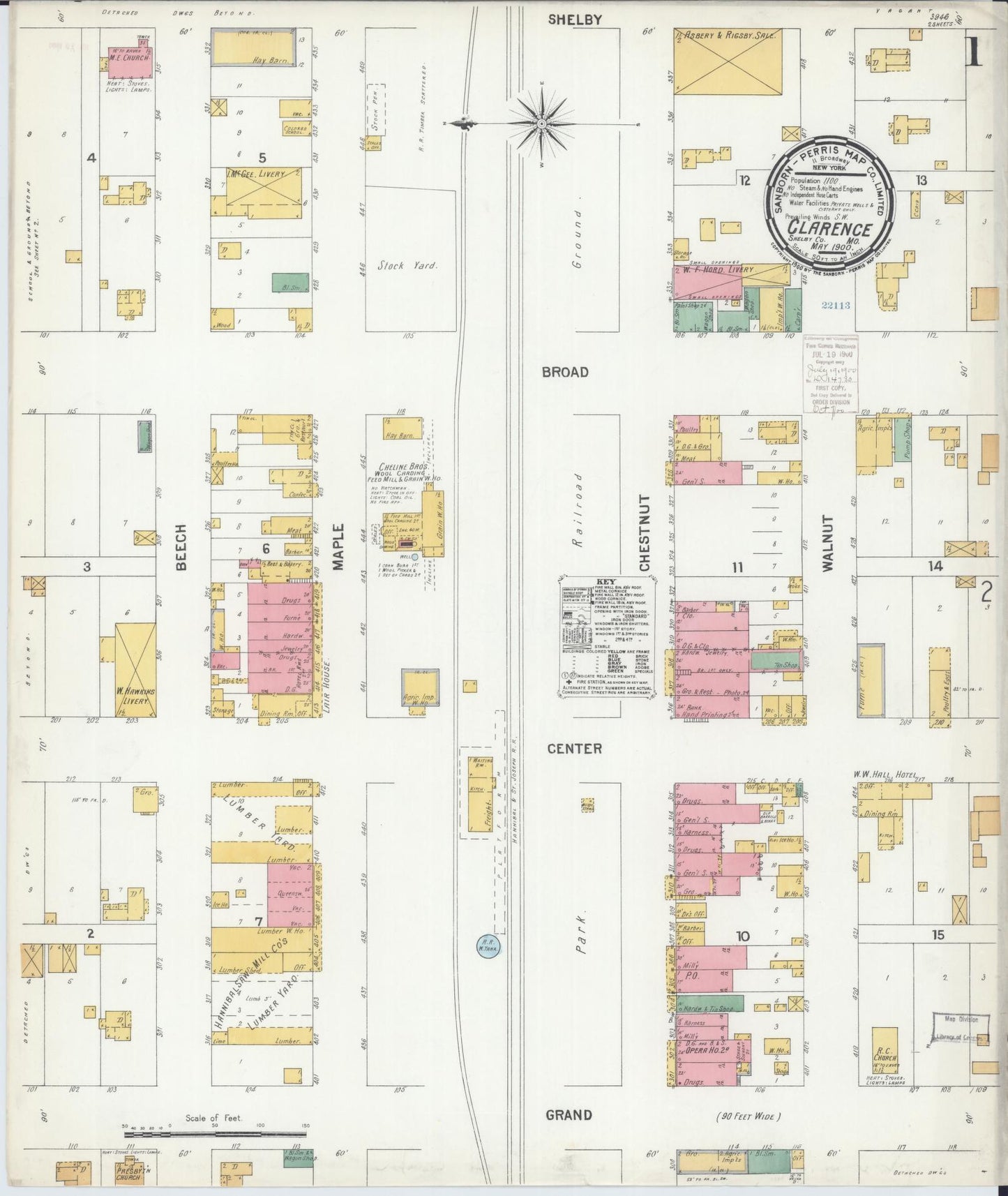 Sanborn Fire Insurance Map from Clarence, Shelby County, Missouri (1900), Sheet #0001 - Historic Sanborn Fire Insurance Map Print, vintage old map wall art, antique decor, genealogy gift, Missouri Missouri map
