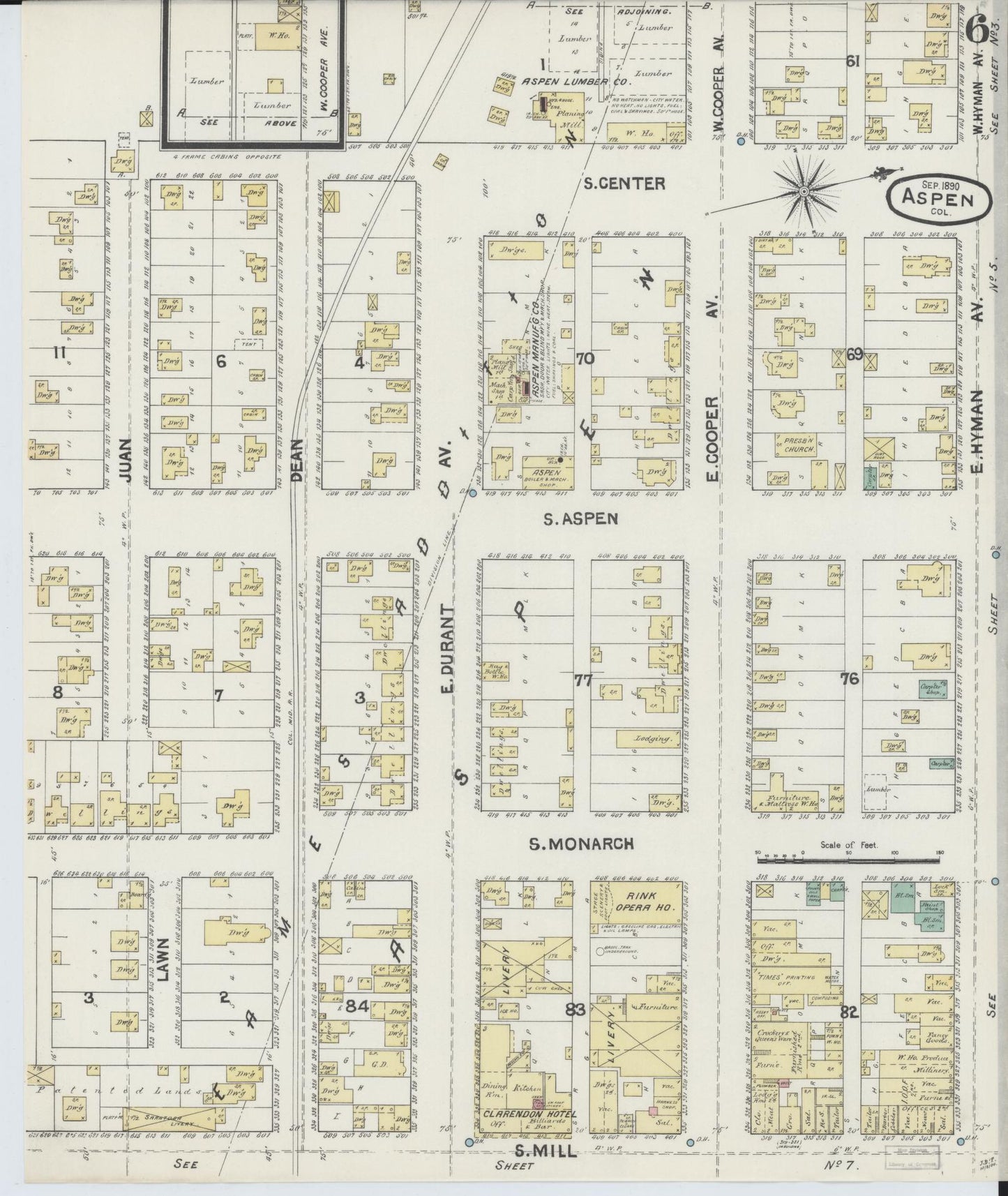 Sanborn Fire Insurance Map from Aspen, Pitkin County, Colorado (1890), Sheet #0006 - Historic Sanborn Fire Insurance Map Print, vintage old map wall art, antique decor, genealogy gift, Colorado Colorado map