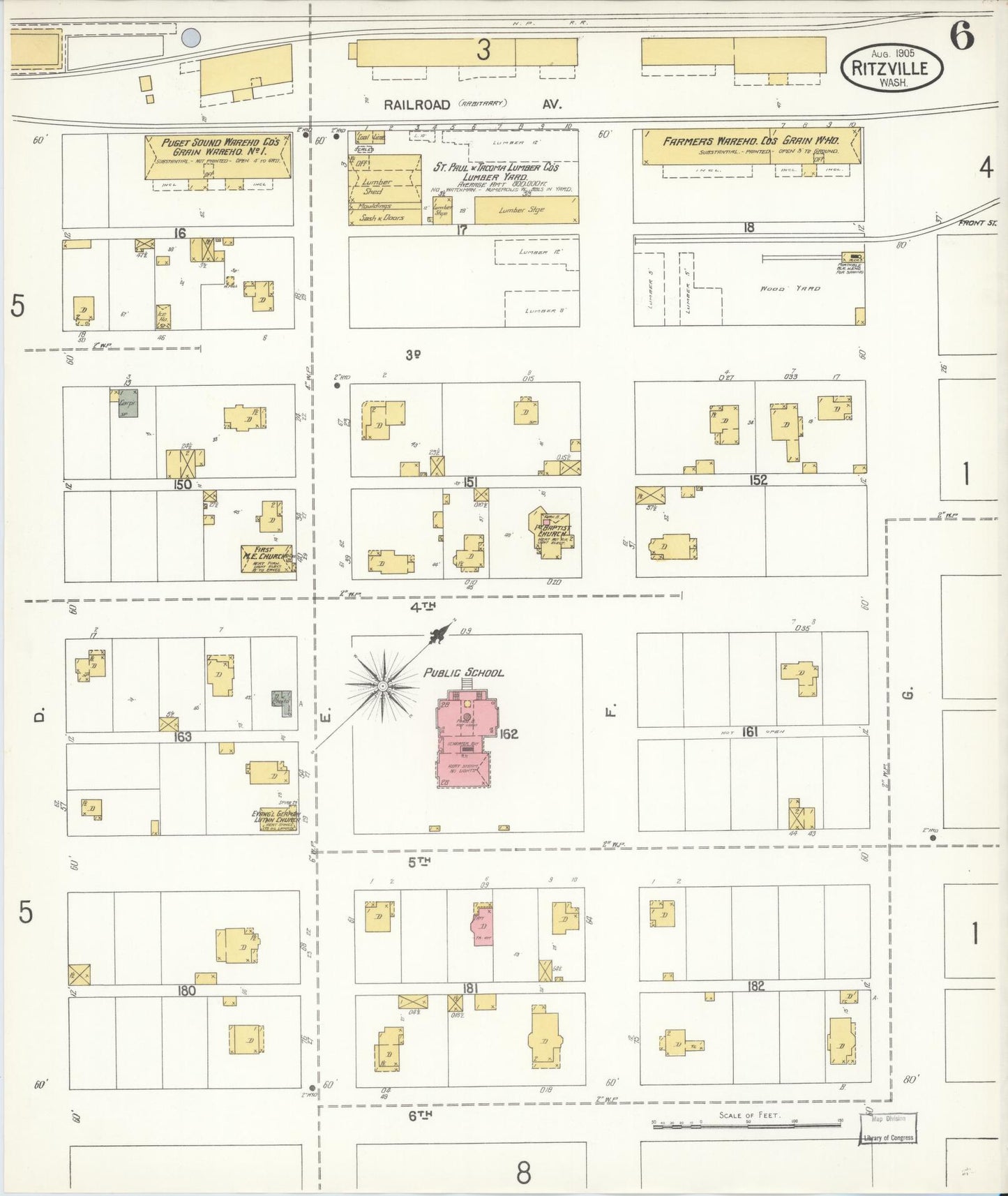 Sanborn Fire Insurance Map from Ritzville, Adams County, Washington (1905), Sheet #0006 - Historic Sanborn Fire Insurance Map Print, vintage old map wall art, antique decor, genealogy gift, Washington Washington map