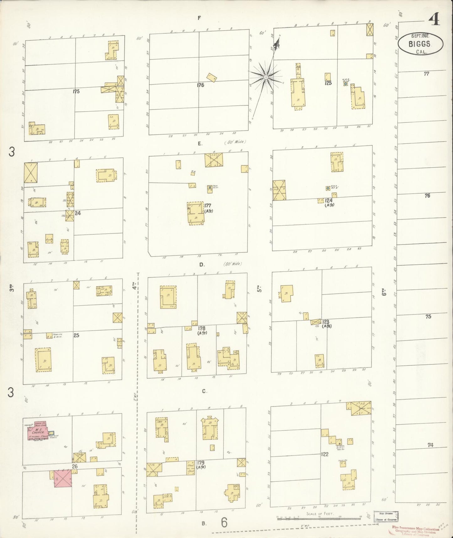Sanborn Fire Insurance Map from Biggs, Butte County, California (1902), Sheet #0004 - Historic Sanborn Fire Insurance Map Print, vintage old map wall art, antique decor, genealogy gift, California California map