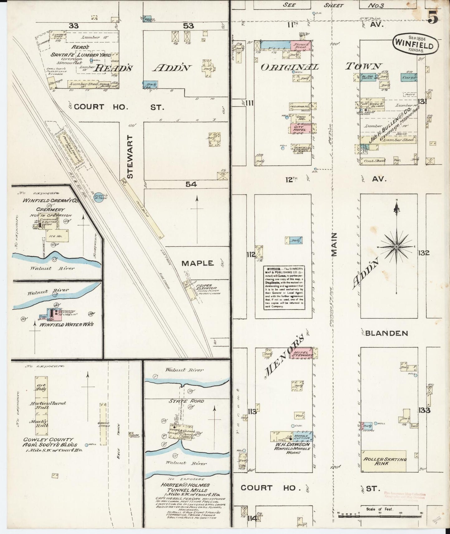 Sanborn Fire Insurance Map from Winfield, Cowley County, Kansas (1884), Sheet #0005 - Historic Sanborn Fire Insurance Map Print, vintage old map wall art, antique decor, genealogy gift, Kansas Kansas map