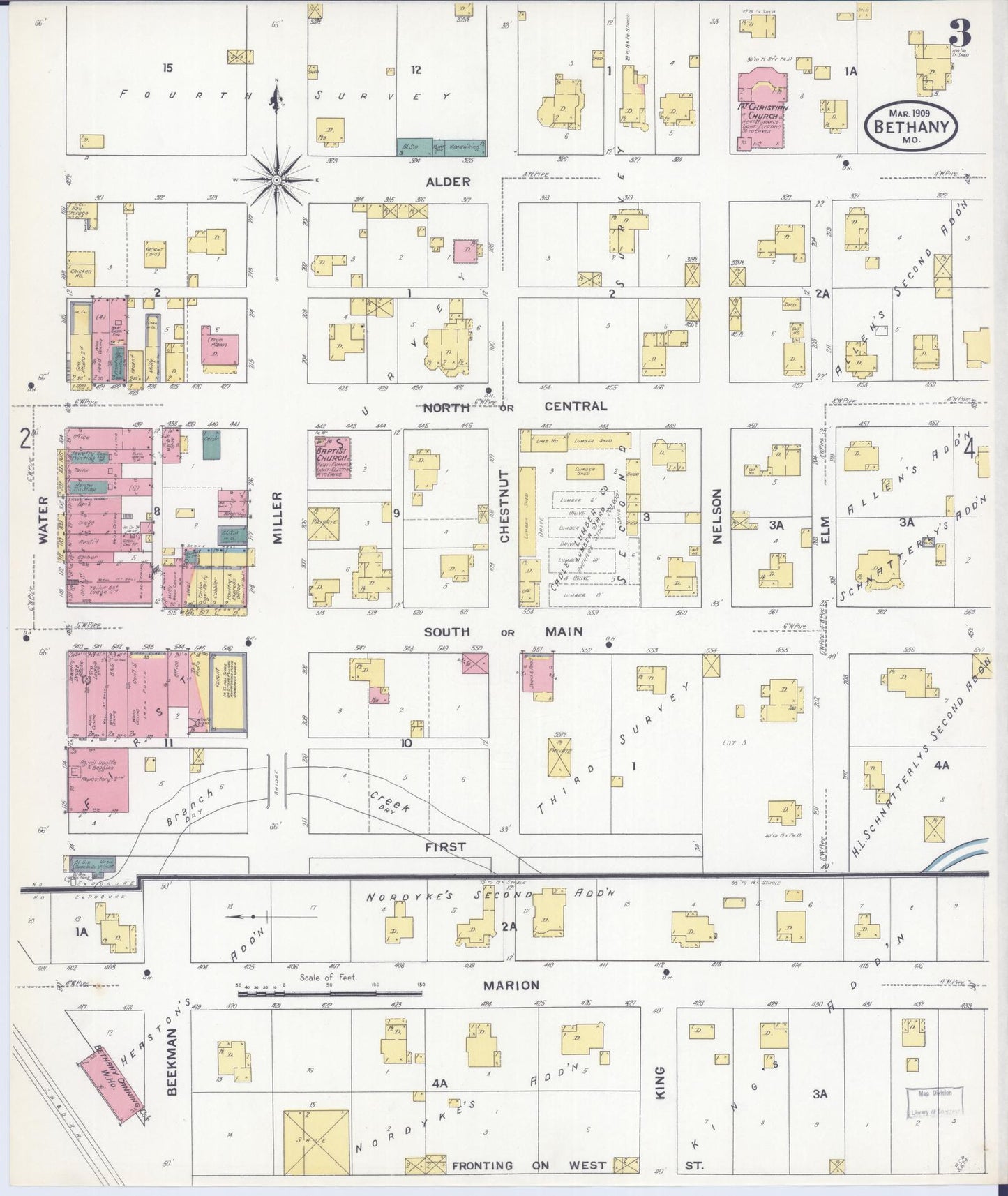 Sanborn Fire Insurance Map from Bethany, Harrison County, Missouri (1909), Sheet #0003 - Historic Sanborn Fire Insurance Map Print, vintage old map wall art, antique decor, genealogy gift, Missouri Missouri map