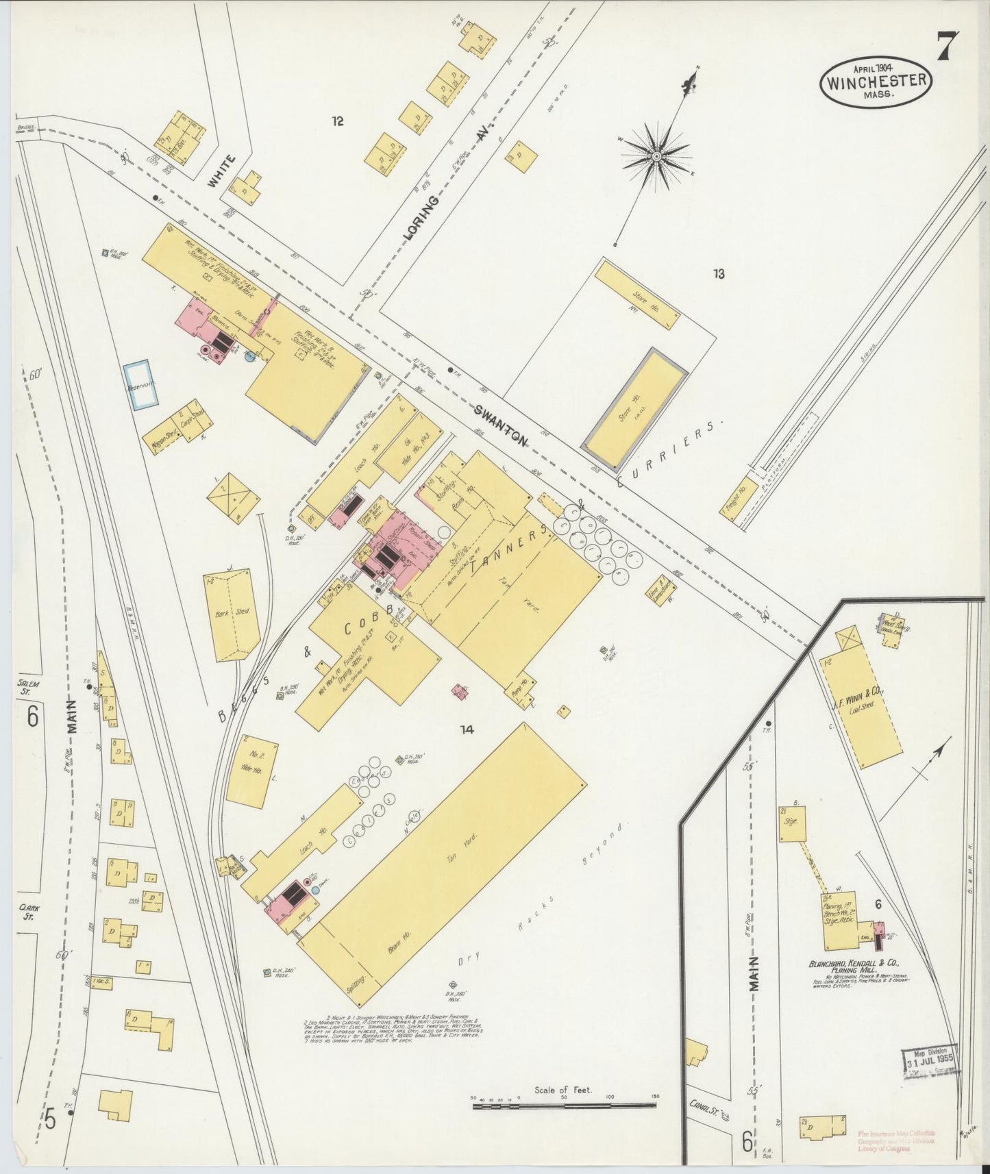 Sanborn Fire Insurance Map from Winchester, Middlesex County, Massachusetts (1904), Sheet #0007 - Historic Sanborn Fire Insurance Map Print, vintage old map wall art, antique decor, genealogy gift, Massachusetts Massachusetts map