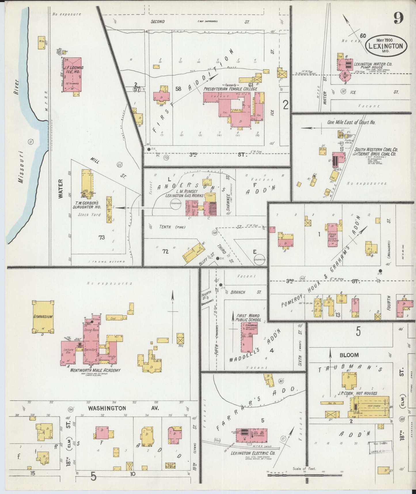Sanborn Fire Insurance Map from Lexington, Lafayette County, Missouri (1900), Sheet #0009 - Historic Sanborn Fire Insurance Map Print, vintage old map wall art, antique decor, genealogy gift, Missouri Missouri map