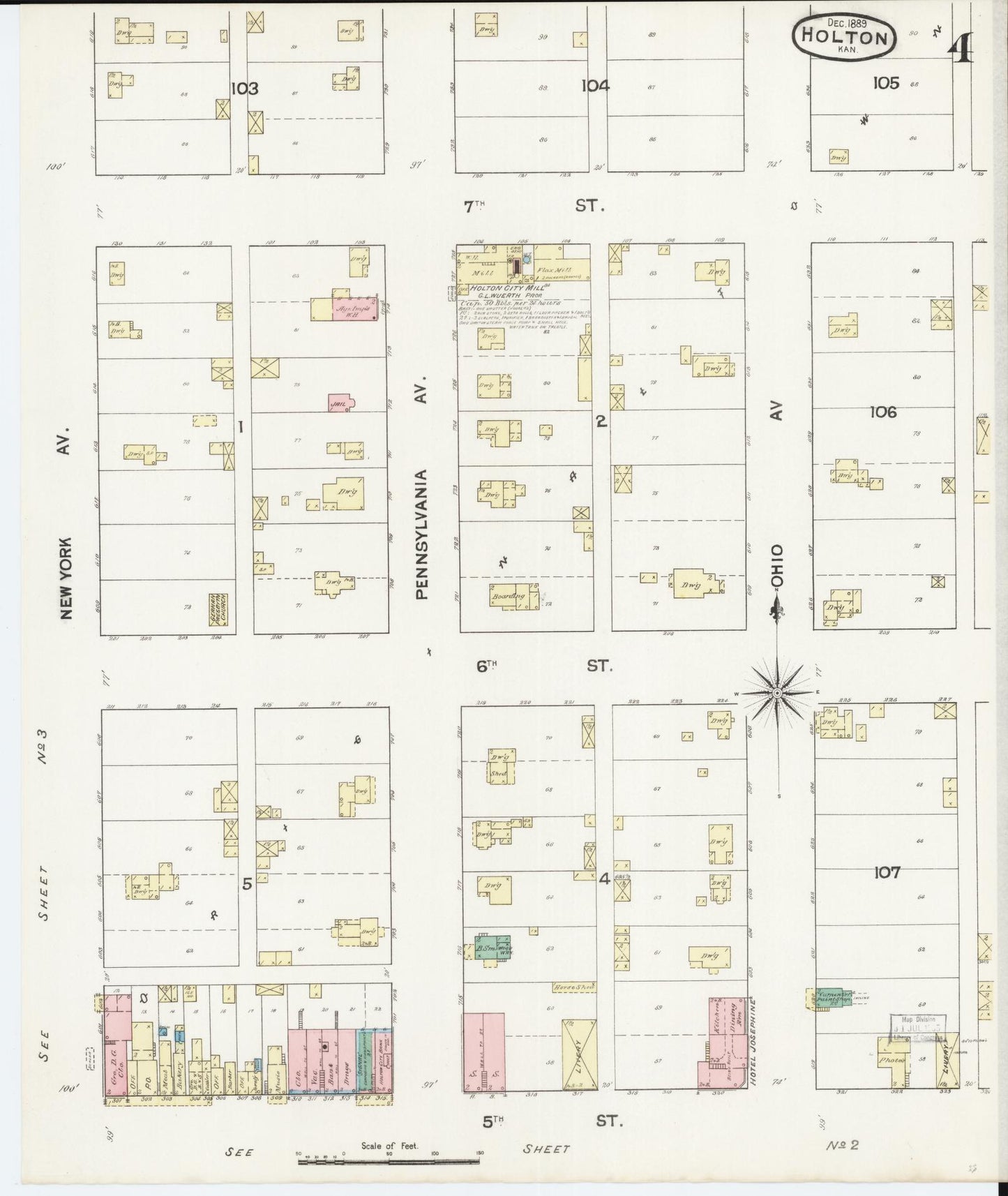 Sanborn Fire Insurance Map from Holton, Jackson County, Kansas (1889), Sheet #0004 - Complete Map Set gallery image, historic Sanborn map, vintage wall art, Kansas Kansas