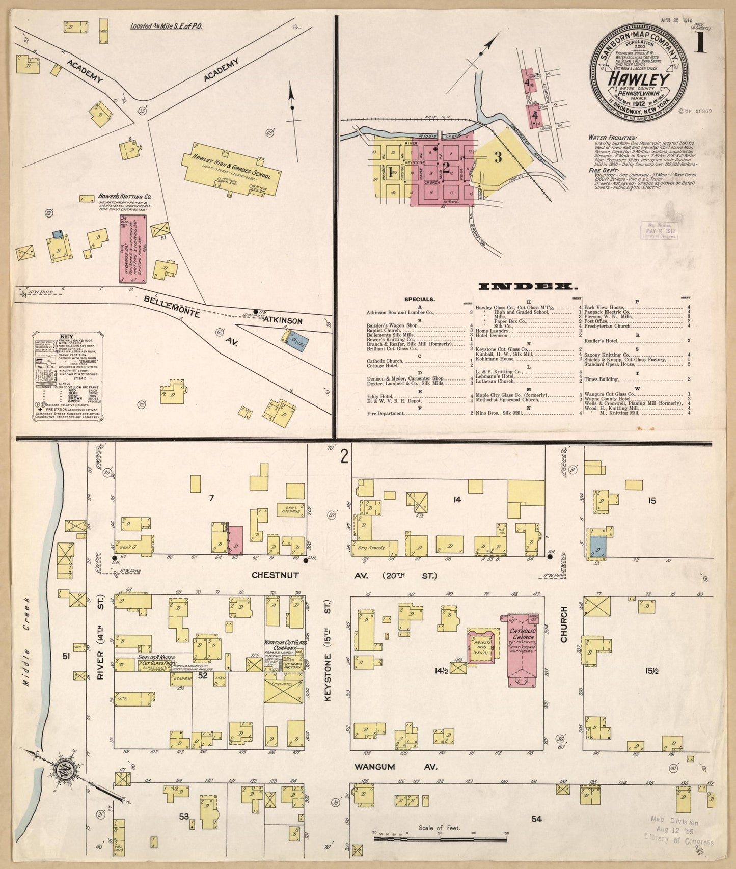 Sanborn Fire Insurance Map from Hawley, Wayne County, Pennsylvania. (1912) – Historic Sanborn Fire Insurance Map Print