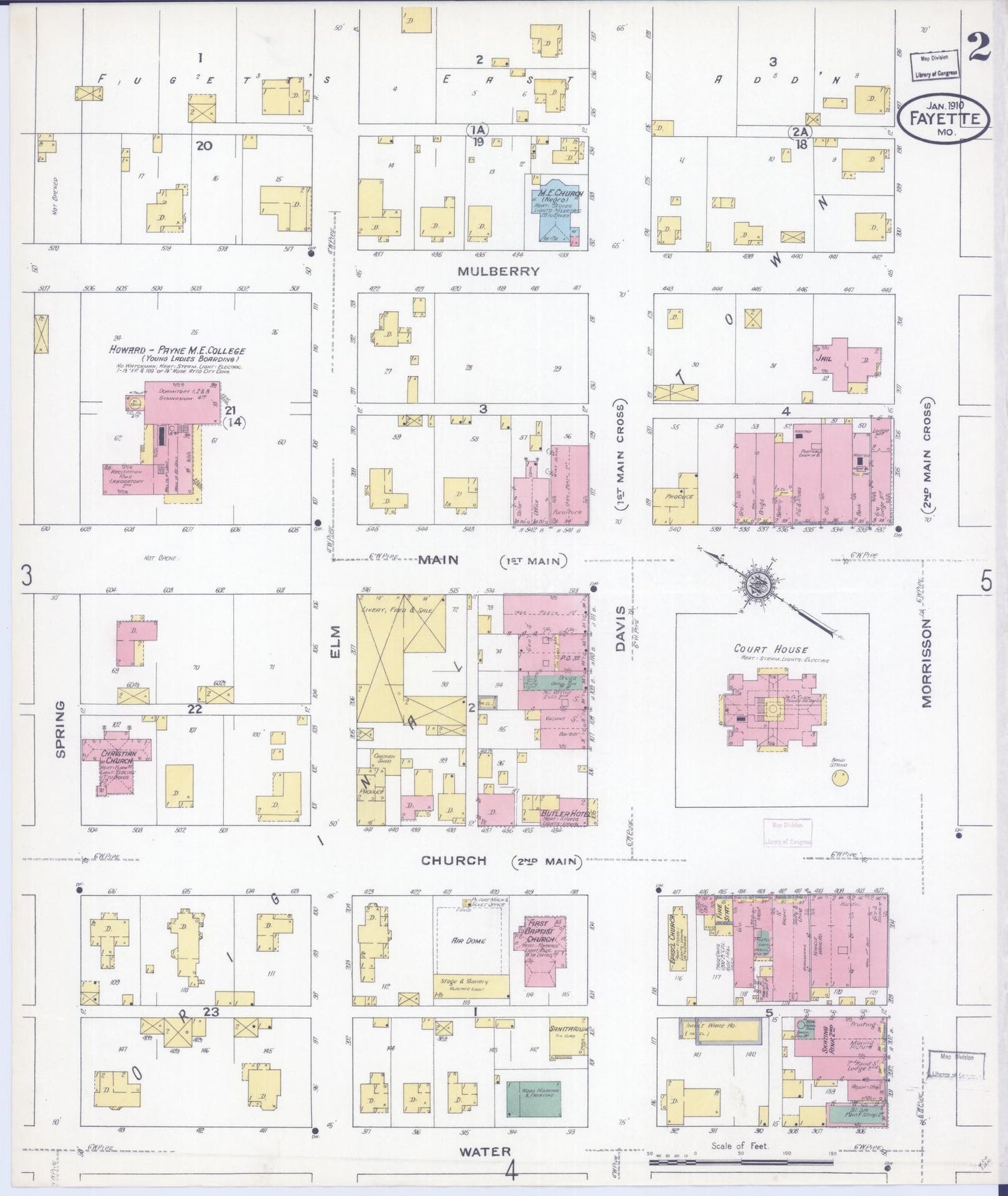 Sanborn Fire Insurance Map from Fayette, Howard County, Missouri (1910), Sheet #0002 - Historic Sanborn Fire Insurance Map Print, vintage old map wall art, antique decor, genealogy gift, Missouri Missouri map