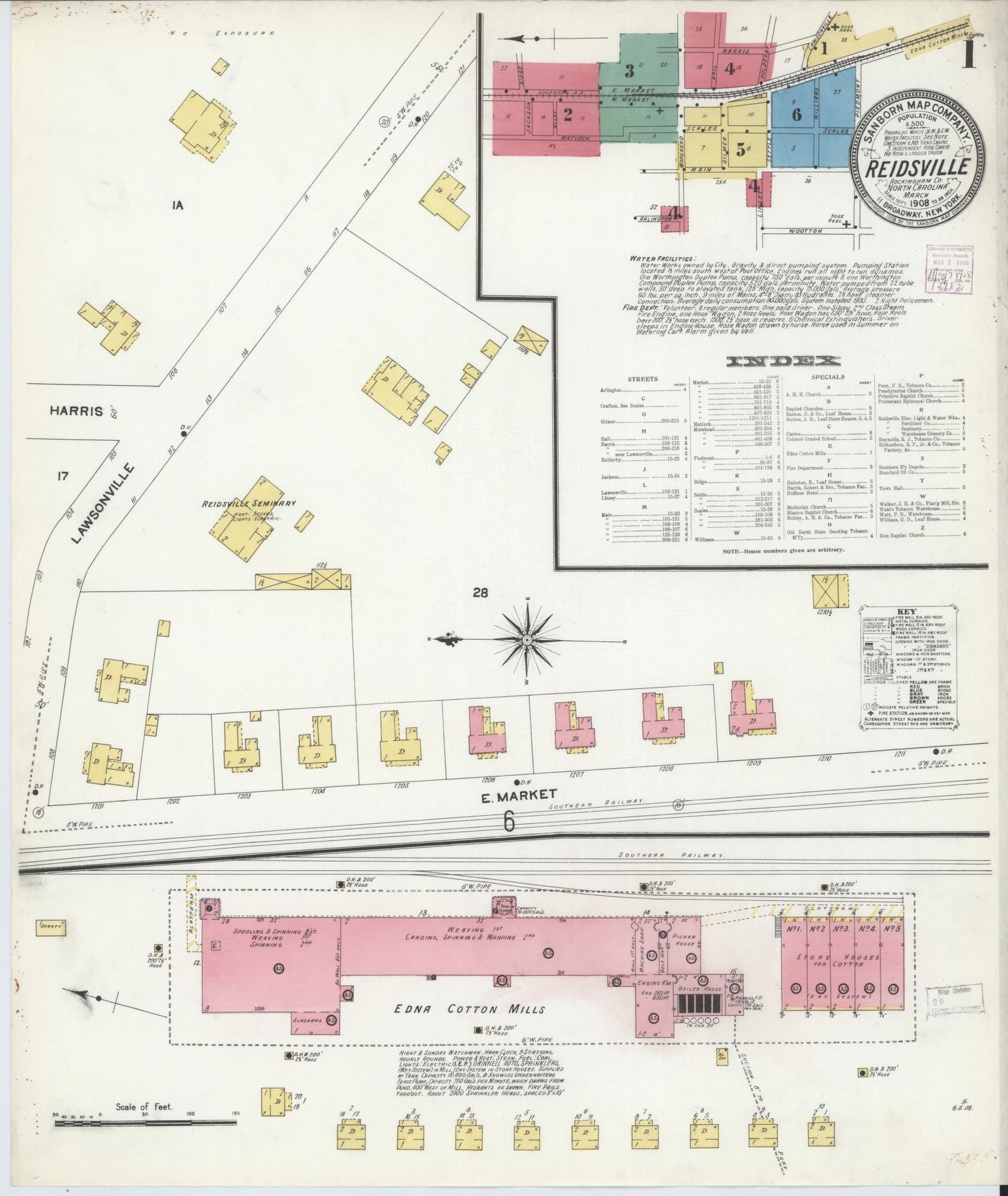 Sanborn Fire Insurance Map from Reidsville, Rockingham County, North Carolina. (1908) – Historic Sanborn Fire Insurance Map Print