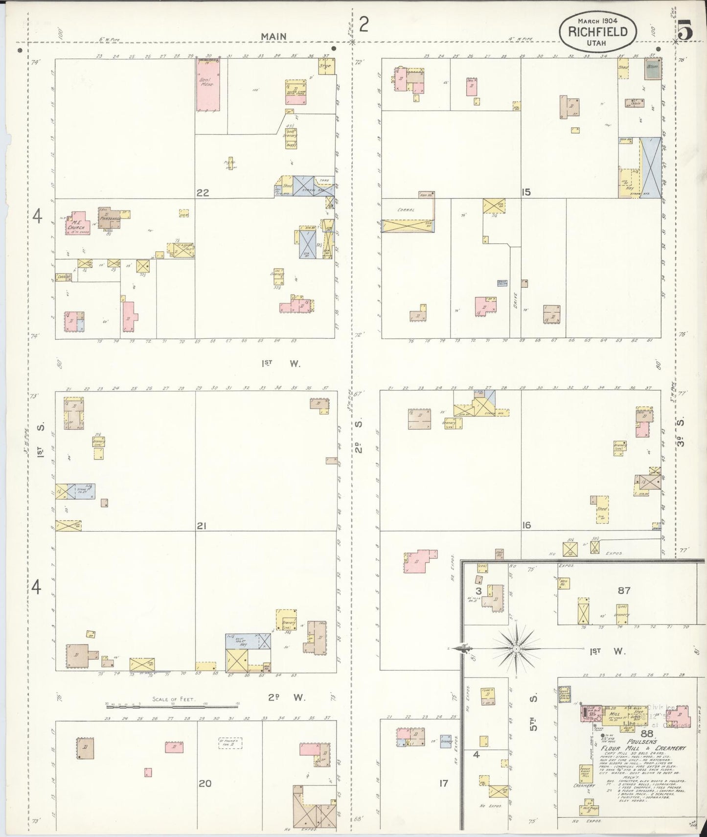 Sanborn Fire Insurance Map from Richfield, Sevier County, Utah (1904), Sheet #0005 - Historic Sanborn Fire Insurance Map Print, vintage old map wall art, antique decor, genealogy gift, Utah Utah map