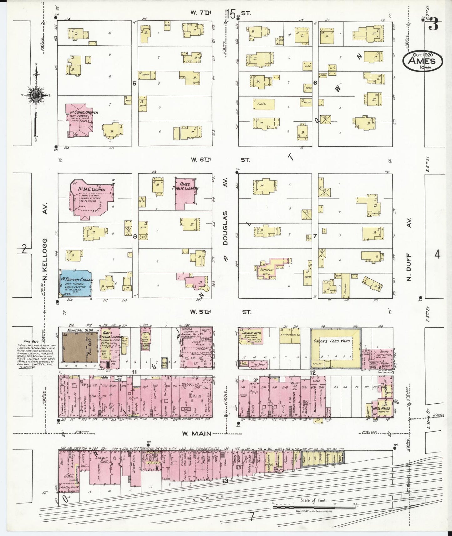 Sanborn Fire Insurance Map from Ames, Story County, Iowa (1920), Sheet #0003 - Historic Sanborn Fire Insurance Map Print, vintage old map wall art