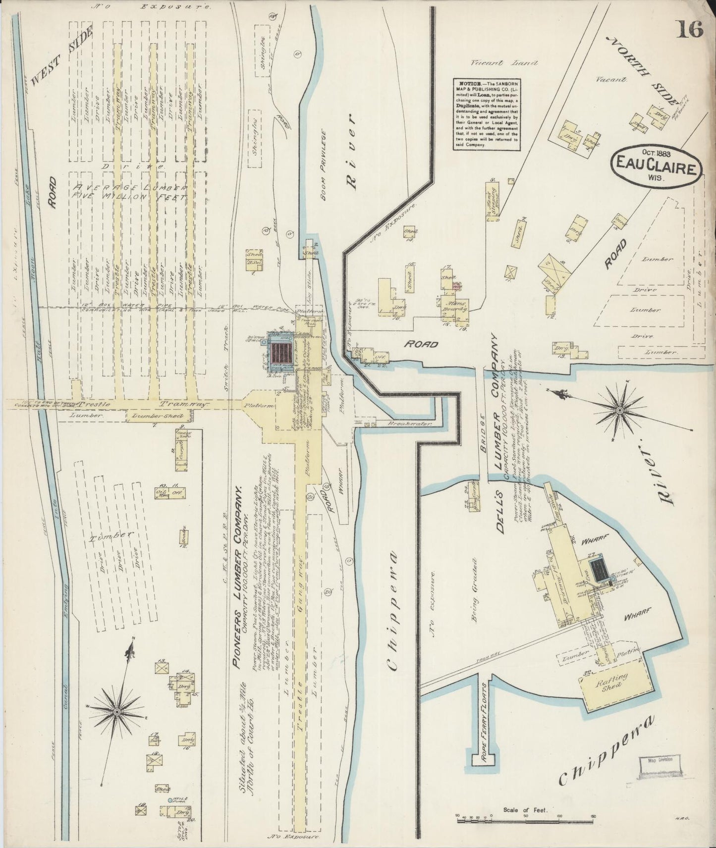 Sanborn Fire Insurance Map from Eau Claire, Eau Claire County, Wisconsin (1883), Sheet #0016 - Complete Map Set gallery image, historic Sanborn map, vintage wall art, Wisconsin Wisconsin