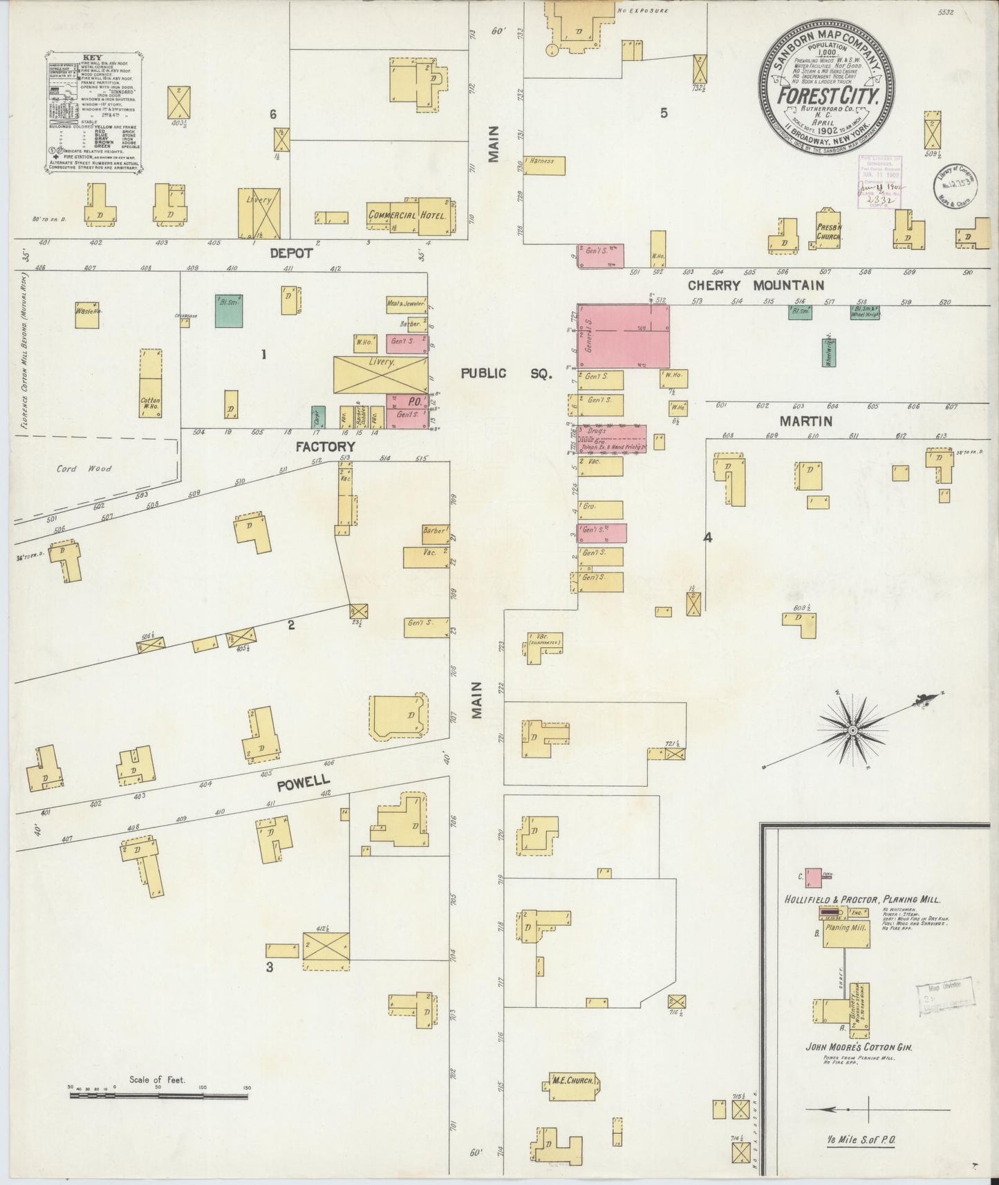 Sanborn Fire Insurance Map from Forest City, Rutherford County, North Carolina (1902), Sheet #0001 - Historic Sanborn Fire Insurance Map Print, vintage old map wall art, antique decor, genealogy gift, North Carolina North Carolina map