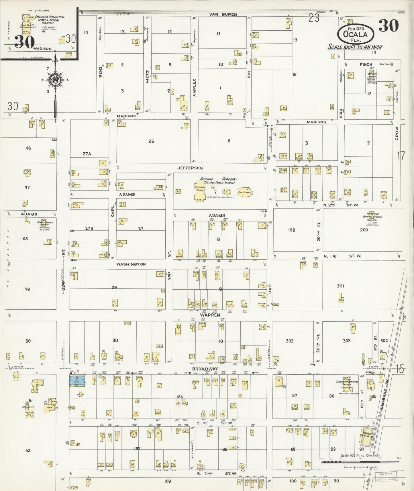 Sanborn Fire Insurance Map from Ocala, Marion County, Florida (1924), Sheet #0030 - Historic Sanborn Fire Insurance Map Print, vintage old map wall art, antique decor, genealogy gift, Florida Florida map