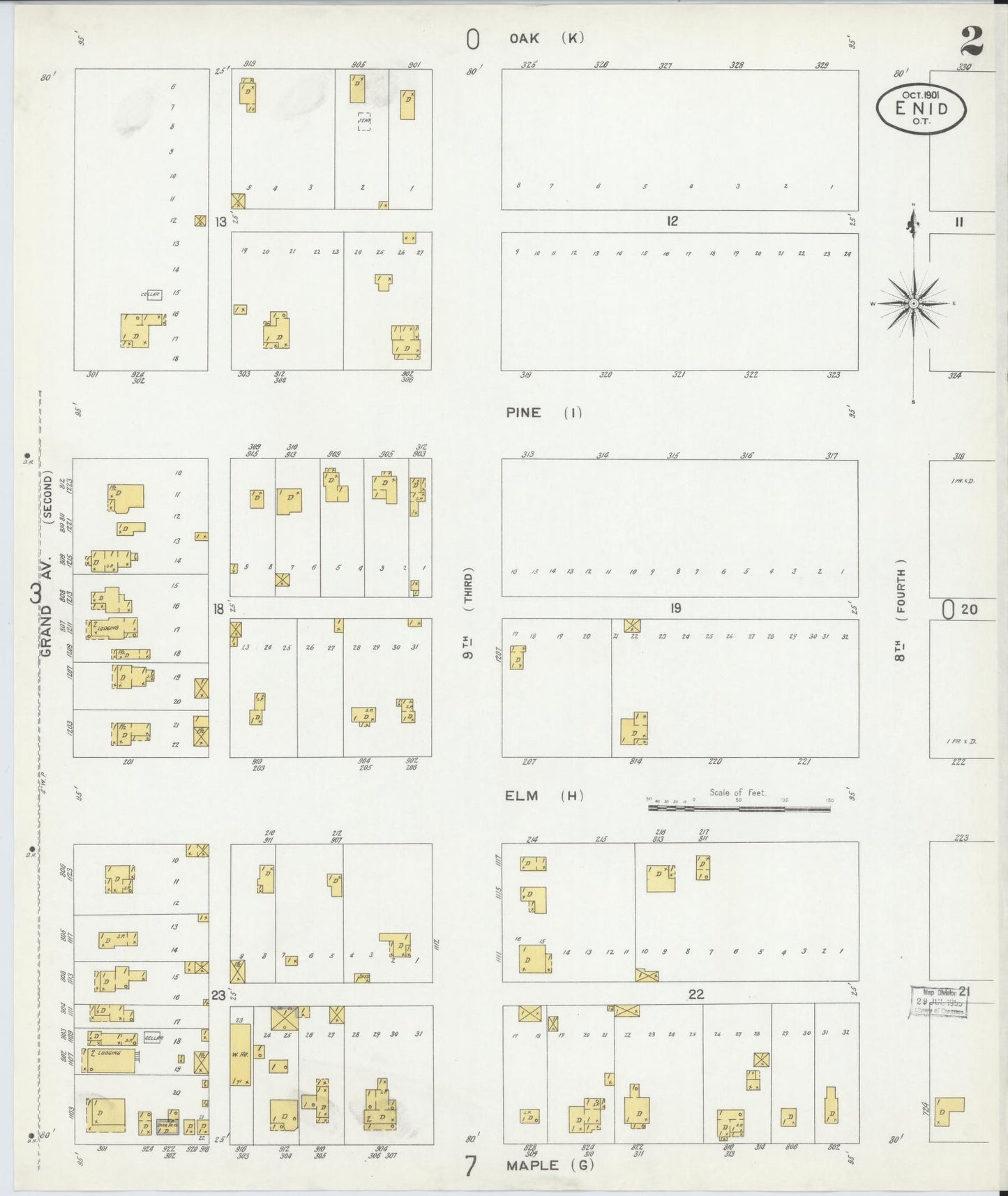 Sanborn Fire Insurance Map from Enid, Garfield County, Oklahoma (1901), Sheet #0002 - Historic Sanborn Fire Insurance Map Print, vintage old map wall art, antique decor, genealogy gift, Oklahoma Oklahoma map