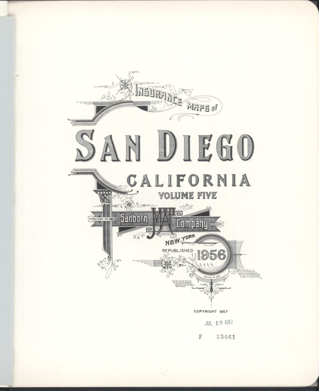 Sanborn Fire Insurance Map from San Diego, San Diego County, California (1956), Sheet #0001 - Complete Map Set gallery image, historic Sanborn map, vintage wall art, California California