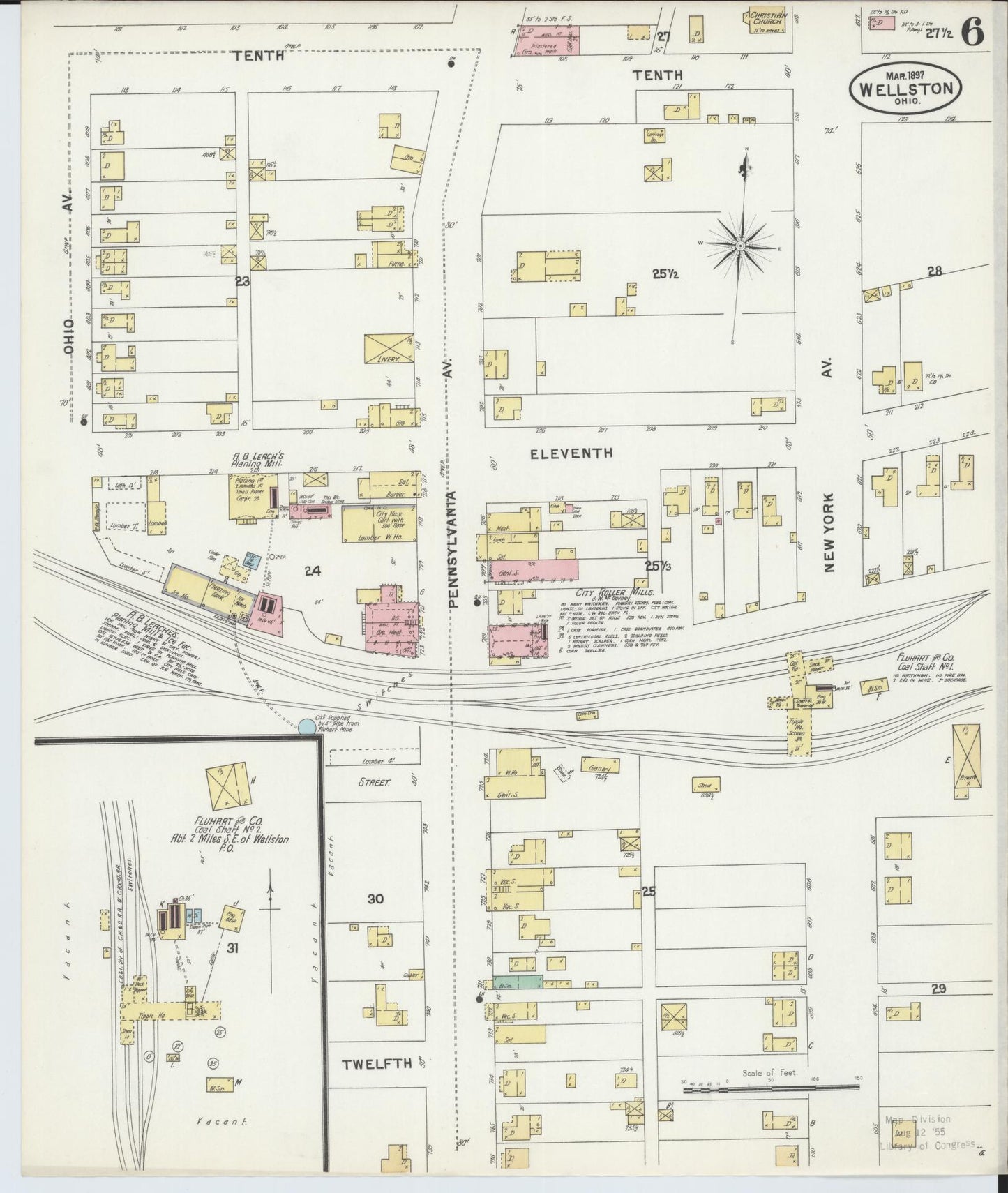 Sanborn Fire Insurance Map from Wellston, Jackson County, Ohio (1897), Sheet #0006 - Historic Sanborn Fire Insurance Map Print, vintage old map wall art, antique decor, genealogy gift, Ohio Ohio map