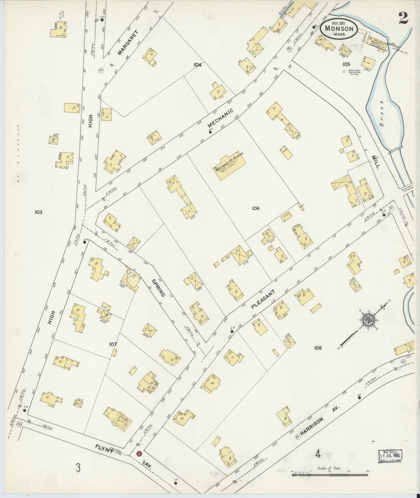 Sanborn Fire Insurance Map from Monson, Hampden County, Massachusetts (1911), Sheet #0002 - Historic Sanborn Fire Insurance Map Print, vintage old map wall art, antique decor, genealogy gift, Massachusetts Massachusetts map