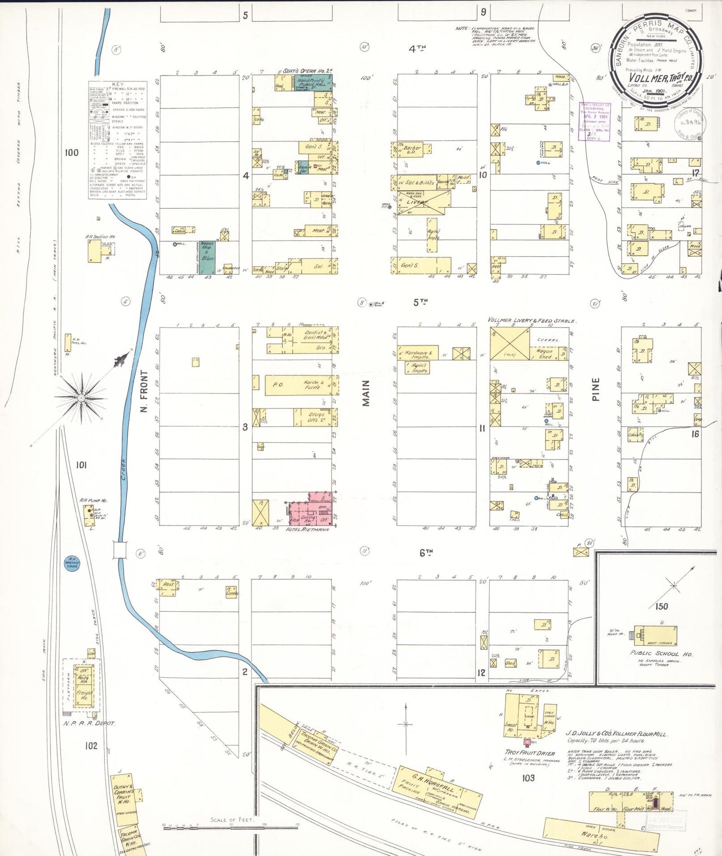 Sanborn Fire Insurance Map from Vollmer, Latab County, Idaho (1901), Sheet #0001 - Historic Sanborn Fire Insurance Map Print, vintage old map wall art, antique decor, genealogy gift, Idaho Idaho map