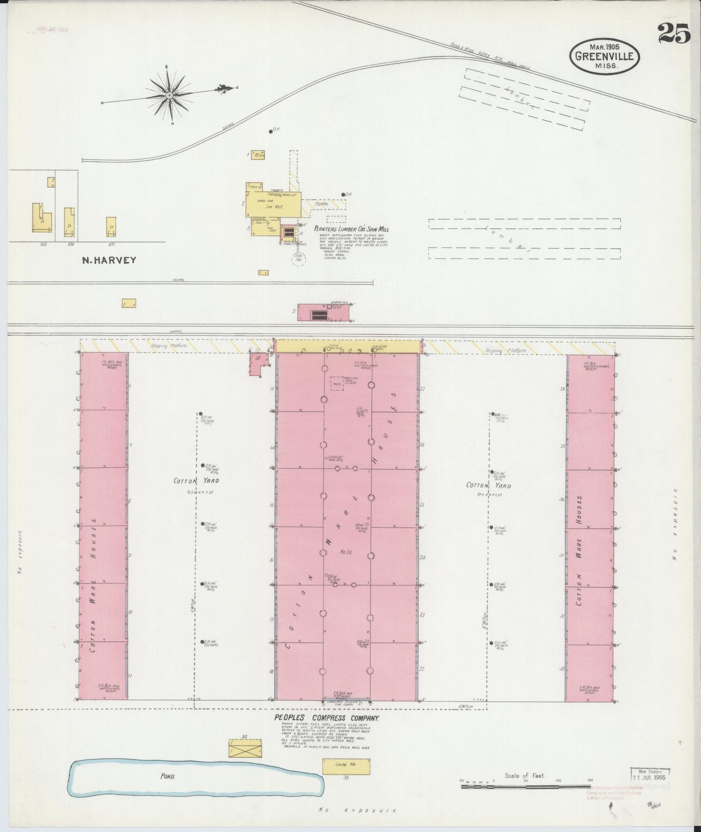 Sanborn Fire Insurance Map from Greenville, Washington County, Mississippi (1905), Sheet #0025 - Historic Sanborn Fire Insurance Map Print, vintage old map wall art, antique decor, genealogy gift, Mississippi Mississippi map
