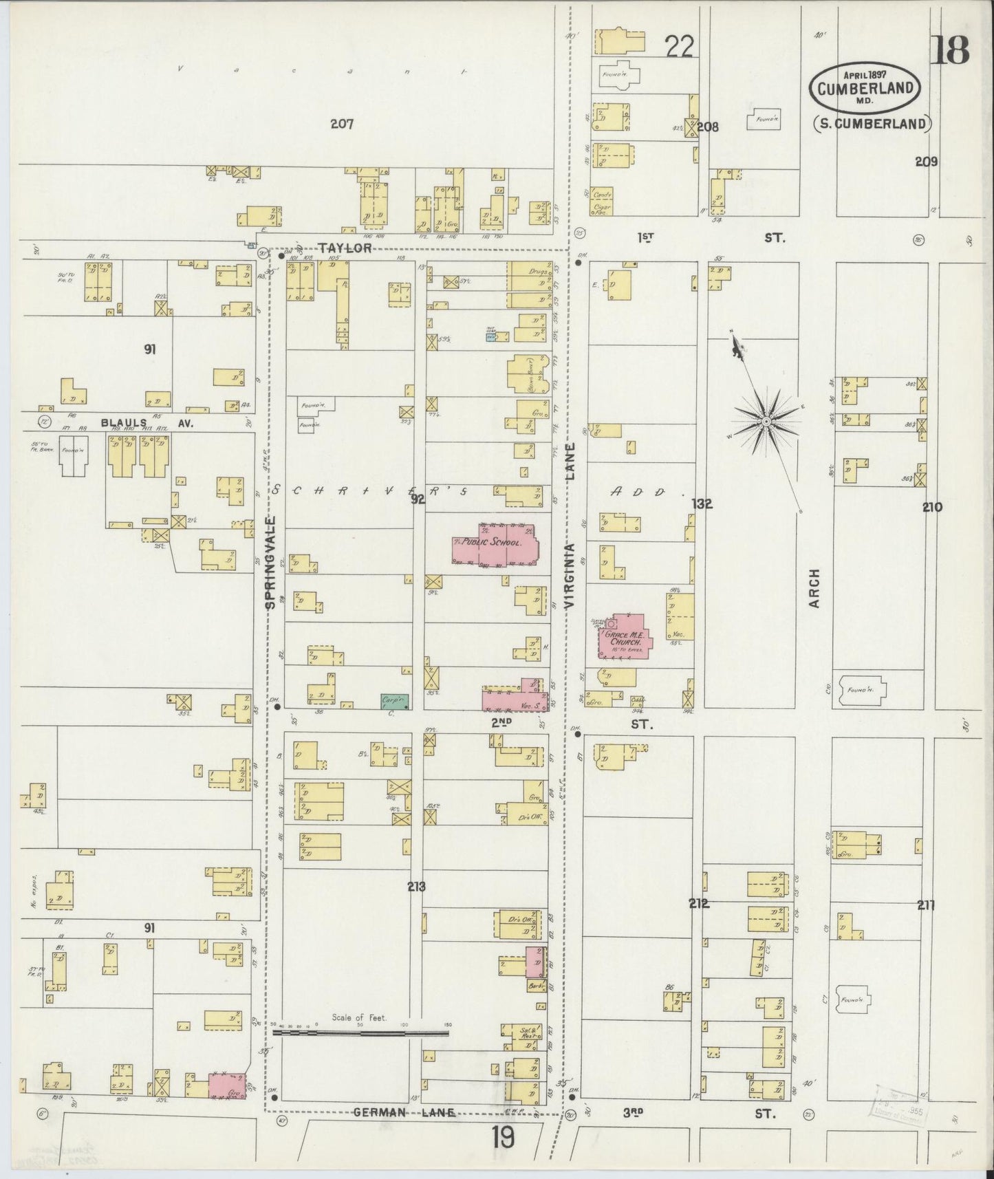 Sanborn Fire Insurance Map from Cumberland, Allegany County, Maryland (1897), Sheet #0018 - Historic Sanborn Fire Insurance Map Print, vintage old map wall art, antique decor, genealogy gift, Maryland Maryland map