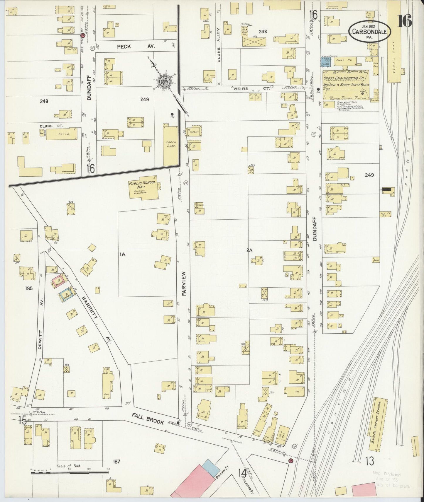 Sanborn Fire Insurance Map from Carbondale, Lackawanna County, Pennsylvania (1912), Sheet #0016 - Historic Sanborn Fire Insurance Map Print, vintage old map wall art, antique decor, genealogy gift, Pennsylvania Pennsylvania map