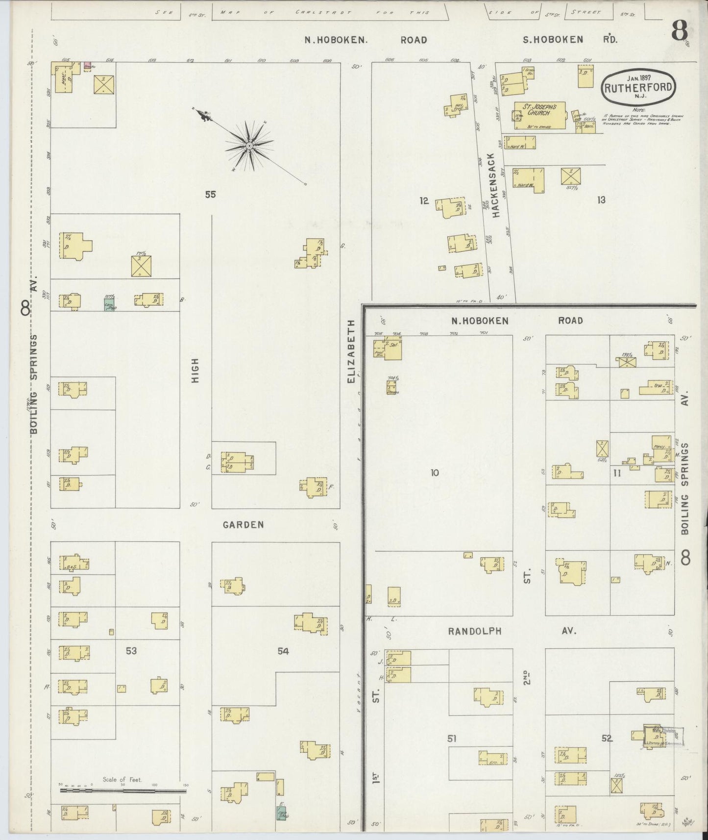 Sanborn Fire Insurance Map from Rutherford, Bergen County, New Jersey (1897), Sheet #0008 - Complete Map Set gallery image, historic Sanborn map, vintage wall art, New Jersey New Jersey