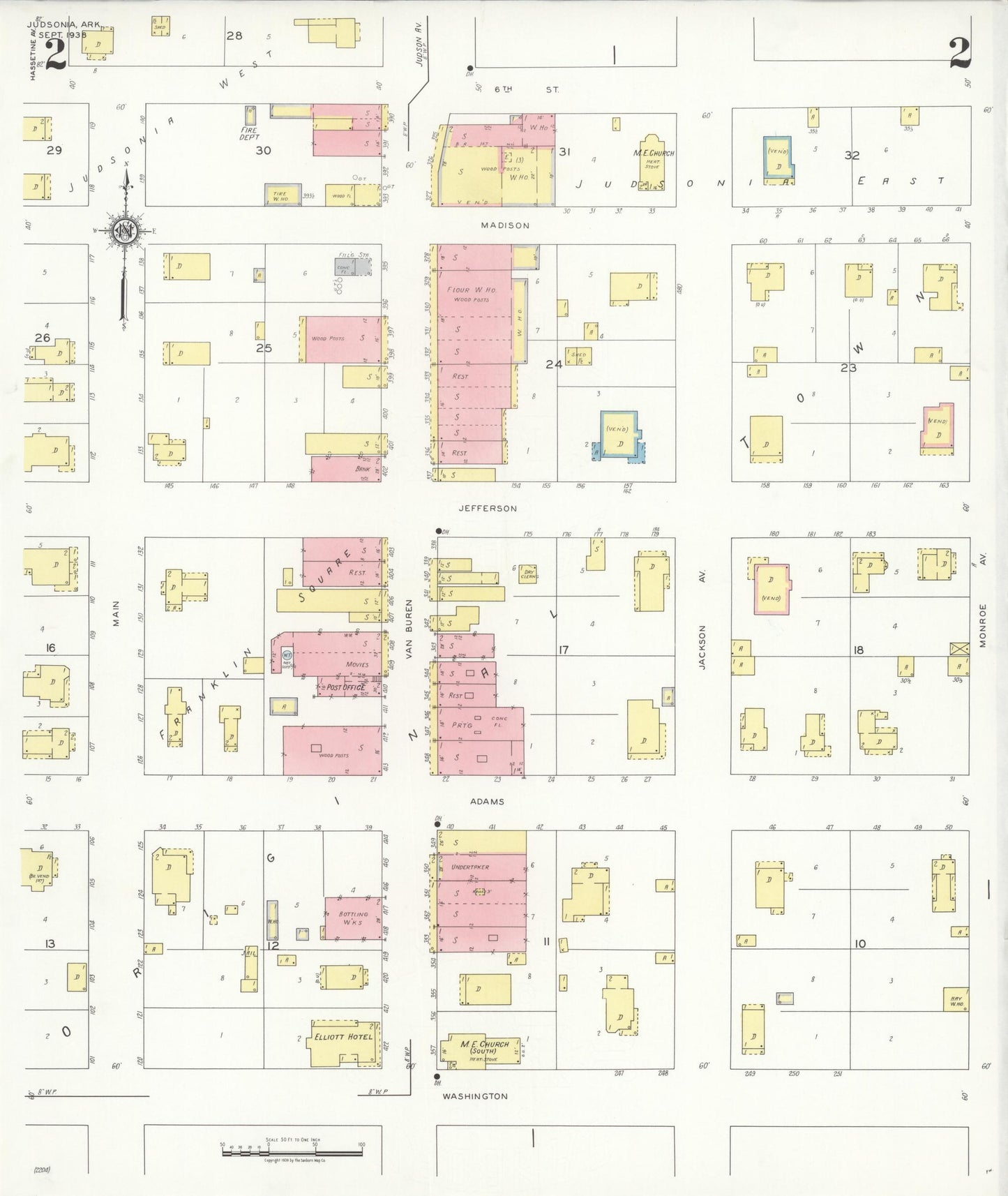 Sanborn Fire Insurance Map from Judsonia, White County, Arkansas (1938), Sheet #0002 - Complete Map Set gallery image, historic Sanborn map, vintage wall art, Arkansas Arkansas