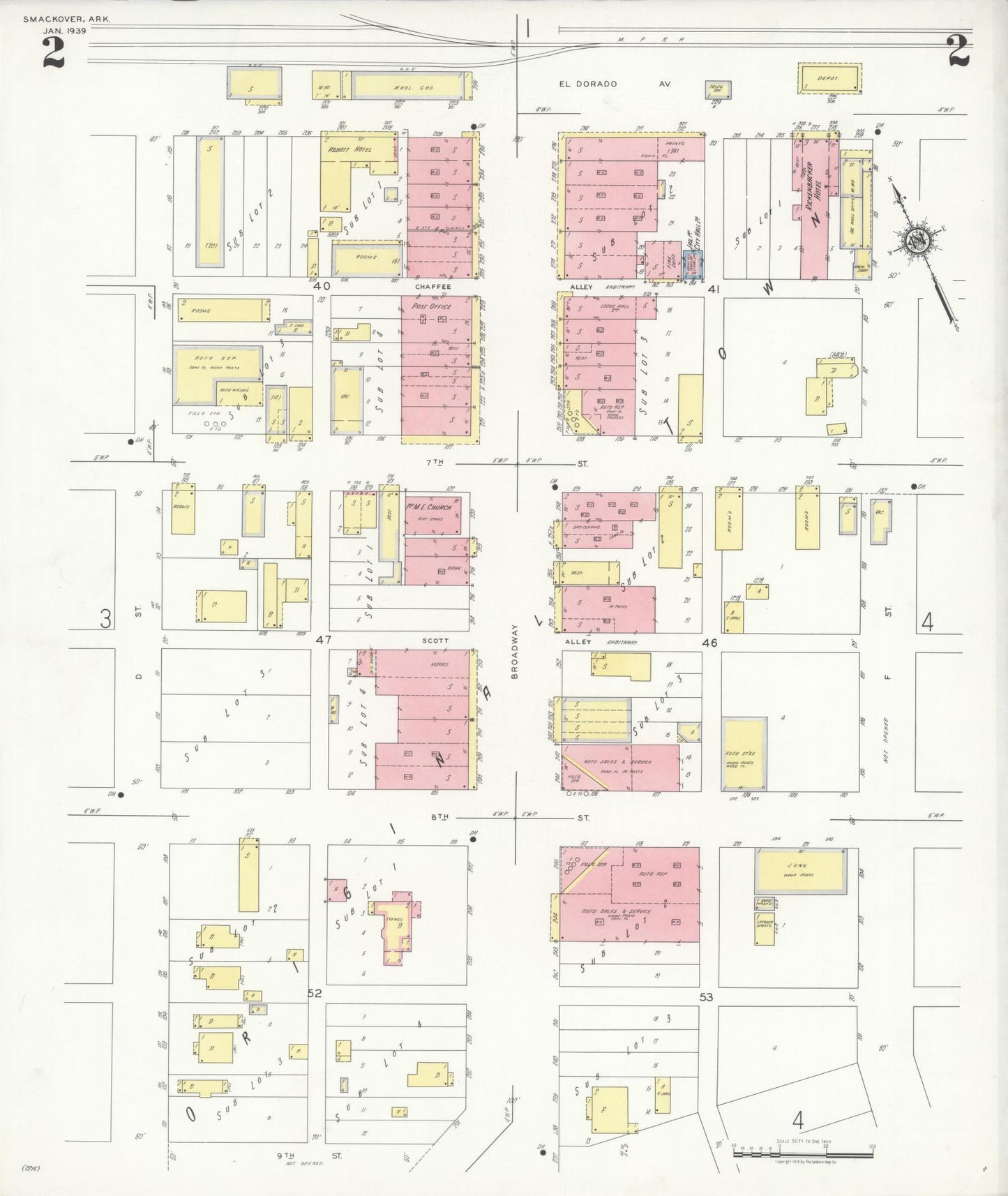 Sanborn Fire Insurance Map from Smackover, Union County, Arkansas (1939), Sheet #0002 - Historic Sanborn Fire Insurance Map Print, vintage old map wall art, antique decor, genealogy gift, Arkansas Arkansas map