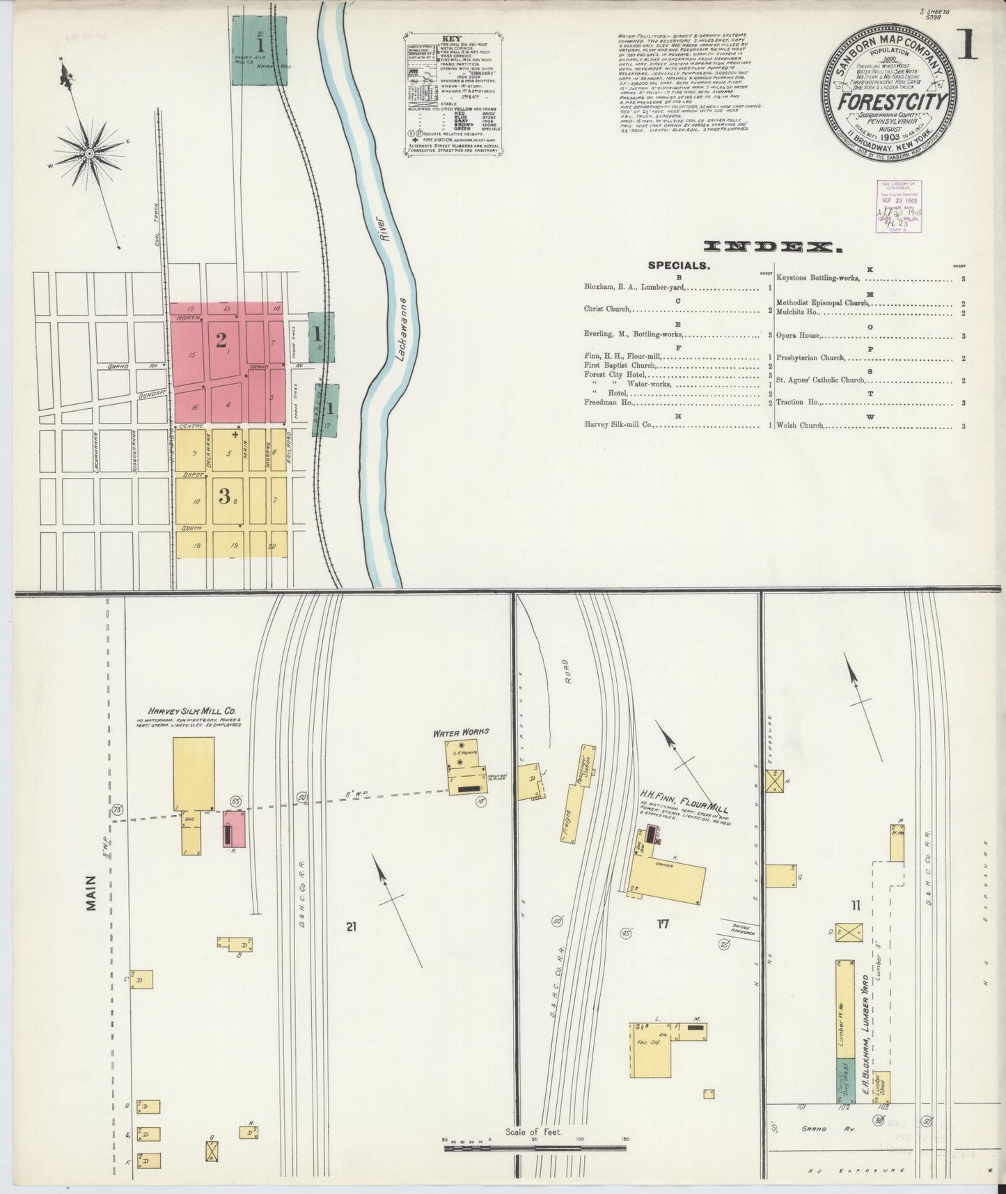 Sanborn Fire Insurance Map from Forest City, Susquehanna County, Pennsylvania (1903), Sheet #0001 - Historic Sanborn Fire Insurance Map Print, vintage old map wall art, antique decor, genealogy gift, Pennsylvania Pennsylvania map