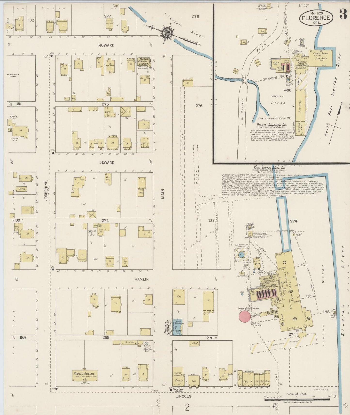 Sanborn Fire Insurance Map from Florence, Lane County, Oregon (1920), Sheet #0003 - Complete Map Set gallery image, historic Sanborn map, vintage wall art, Oregon Oregon