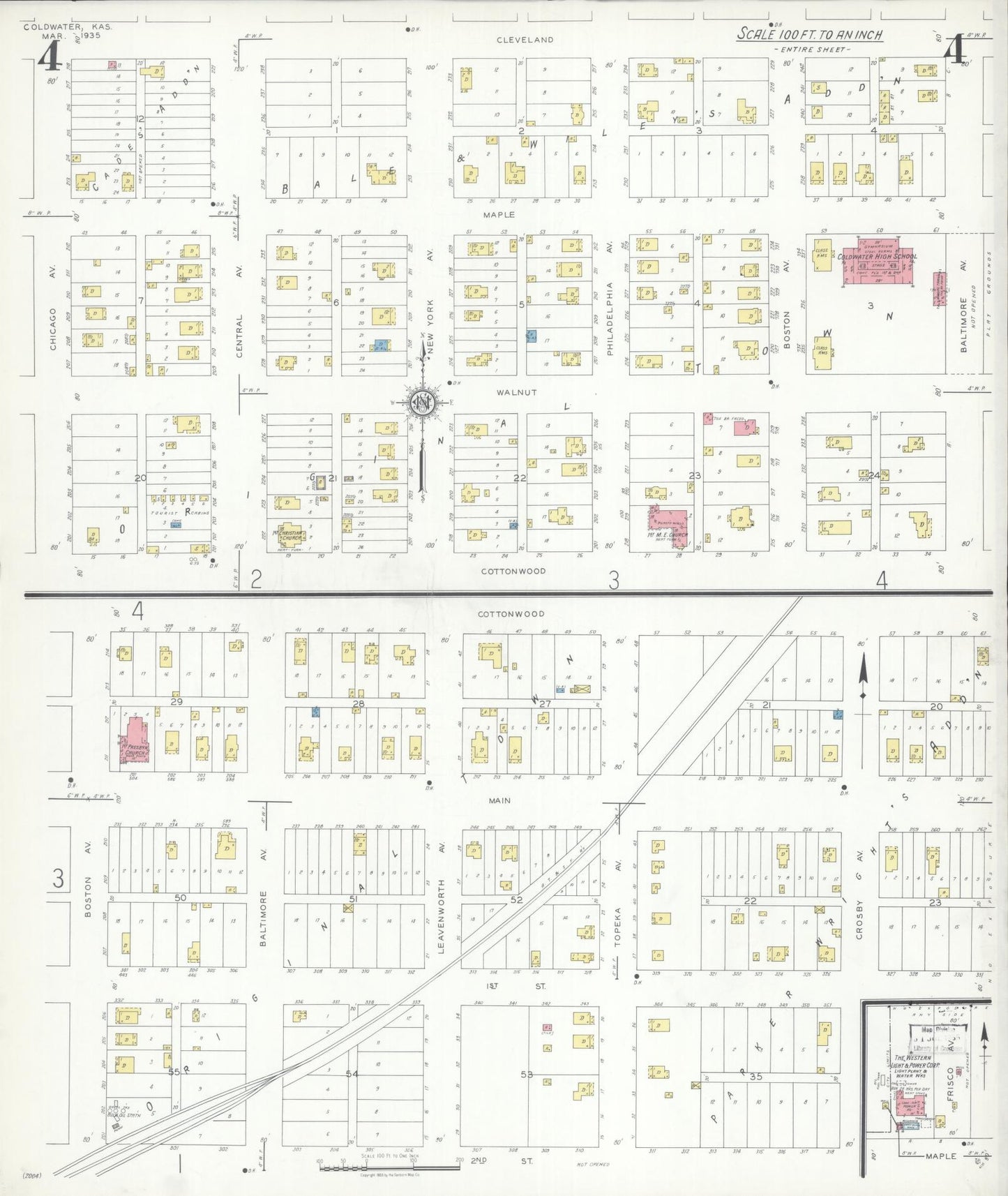 Sanborn Fire Insurance Map from Coldwater, Comanche County, Kansas (1935), Sheet #0004 - Historic Sanborn Fire Insurance Map Print, vintage old map wall art, antique decor, genealogy gift, Kansas Kansas map