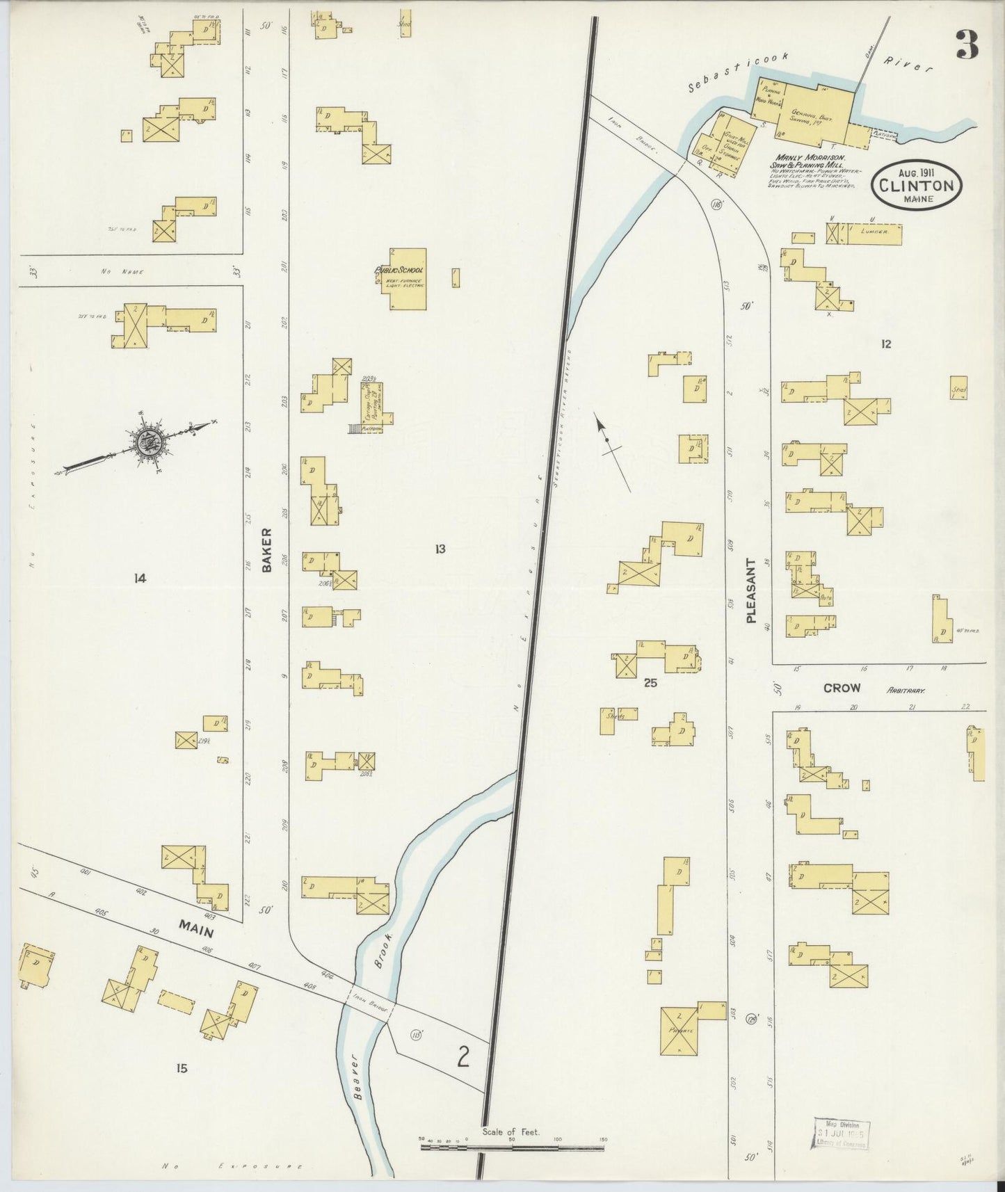 Sanborn Fire Insurance Map from Clinton, Kennebec County, Maine (1911), Sheet #0003 - Historic Sanborn Fire Insurance Map Print, vintage old map wall art, antique decor, genealogy gift, Maine Maine map