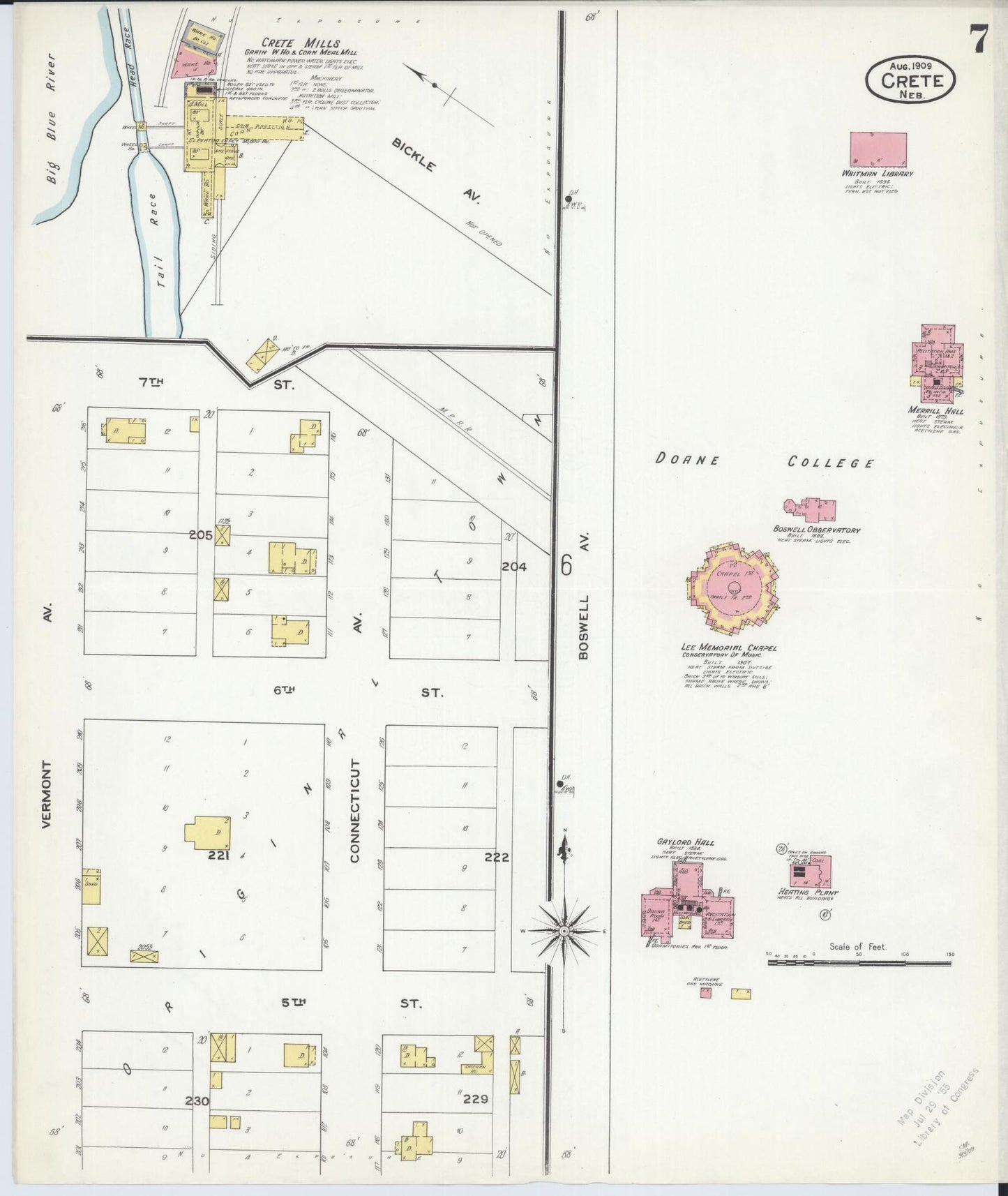 Sanborn Fire Insurance Map from Crete, Saline County, Nebraska (1909), Sheet #0007 - Complete Map Set gallery image, historic Sanborn map, vintage wall art, Nebraska Nebraska