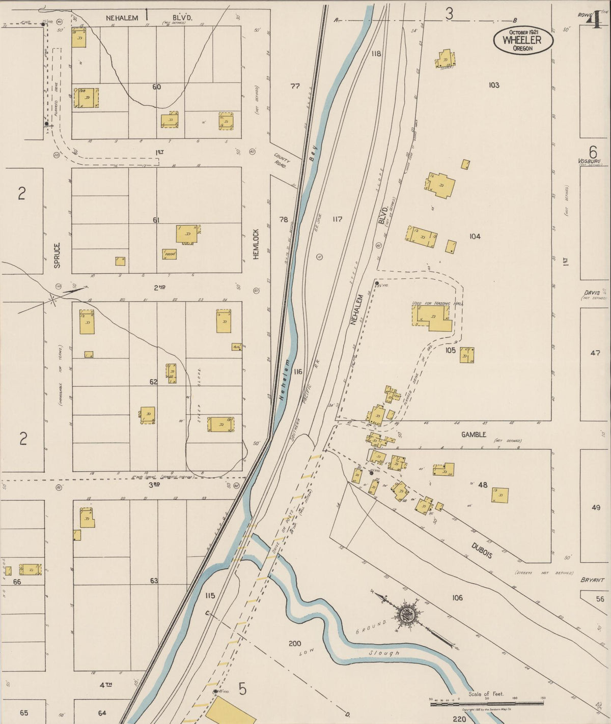Sanborn Fire Insurance Map from Wheeler, Tillamook County, Oregon (1921), Sheet #0004 - Historic Sanborn Fire Insurance Map Print, vintage old map wall art, antique decor, genealogy gift, Oregon Oregon map